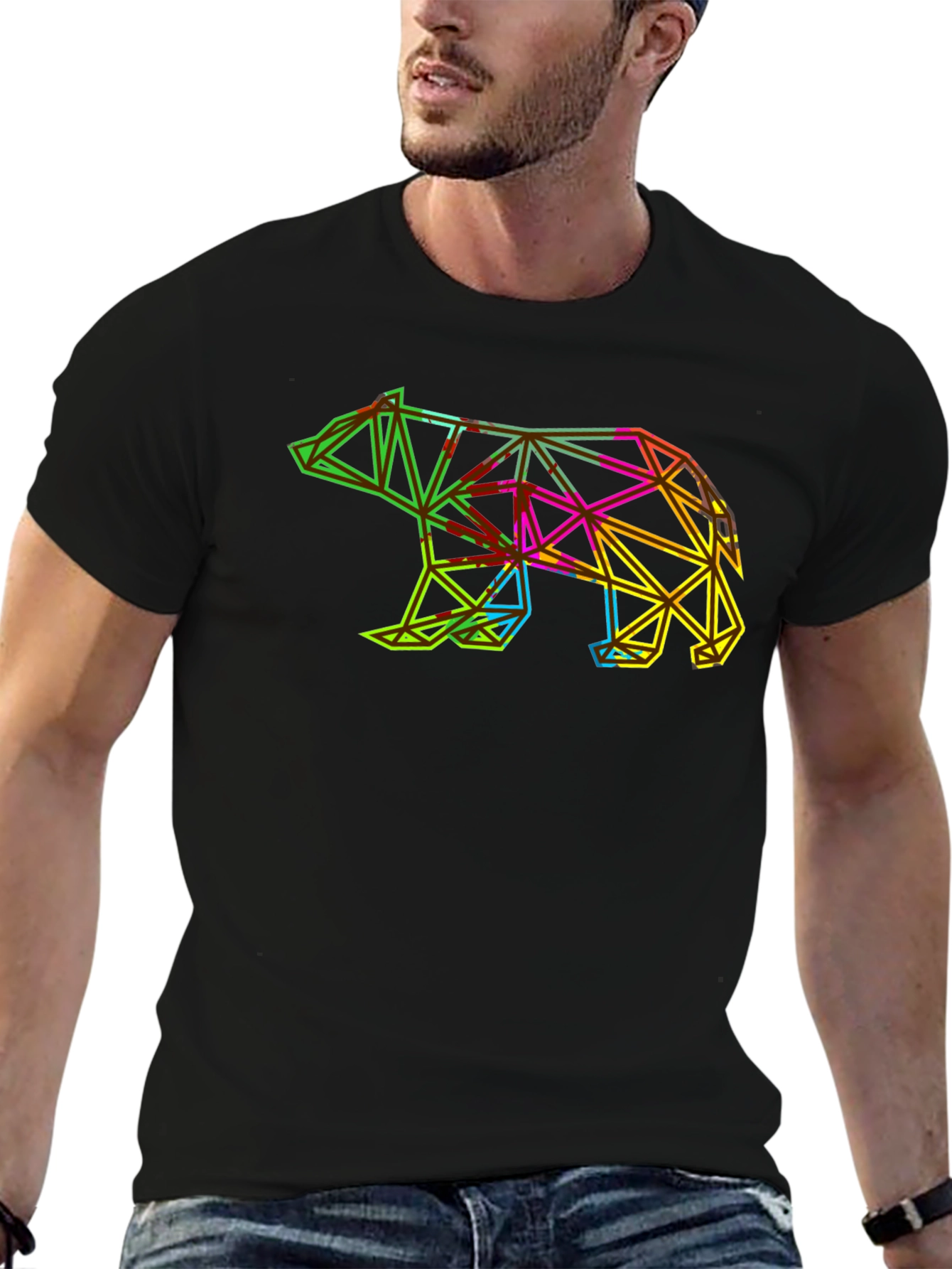 Geometric Bear Graphic Tee - Modern Mens T-Shirt