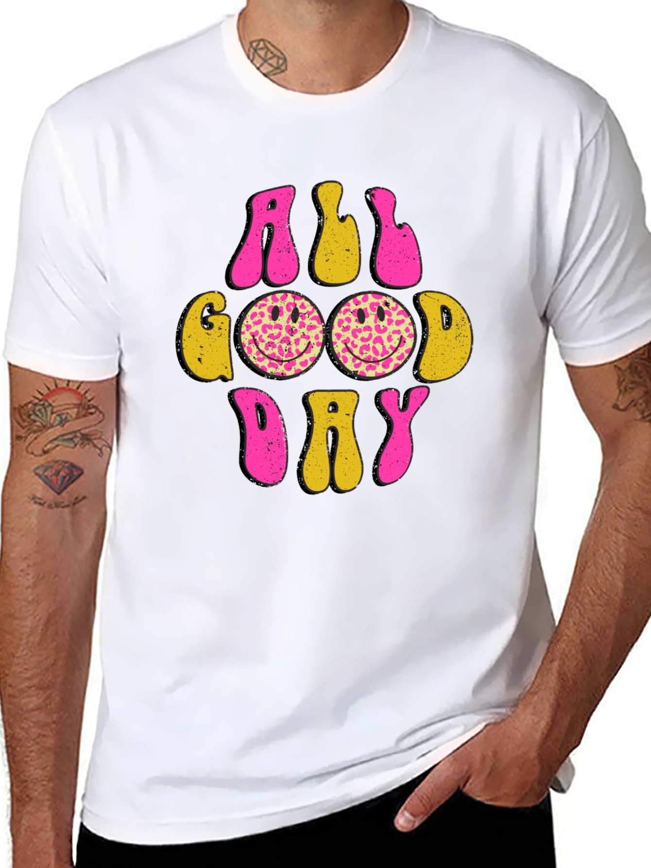 All Good Day Smiley Face Graphic Tee - Black