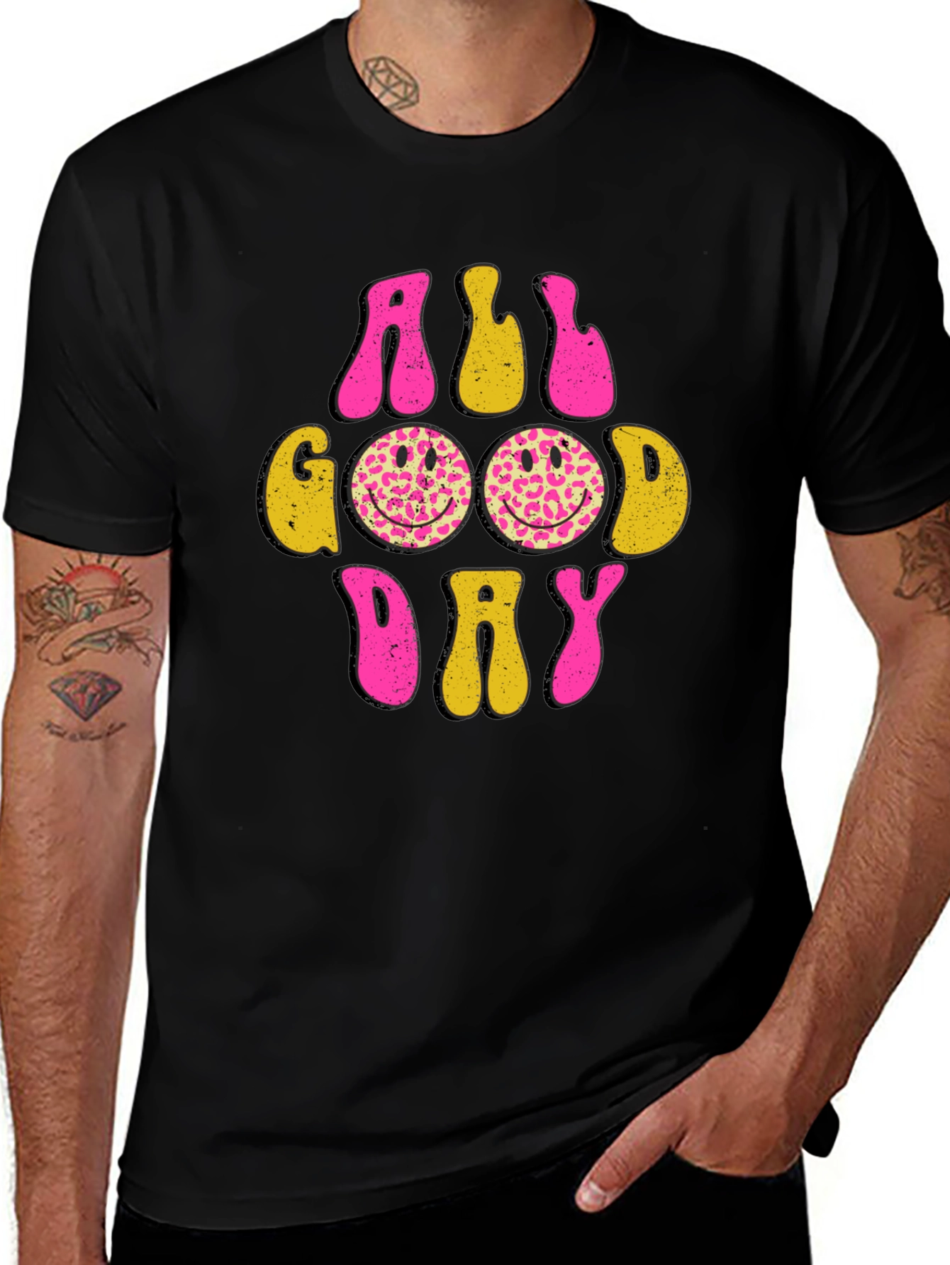 All Good Day Smiley Face Graphic Tee - Black