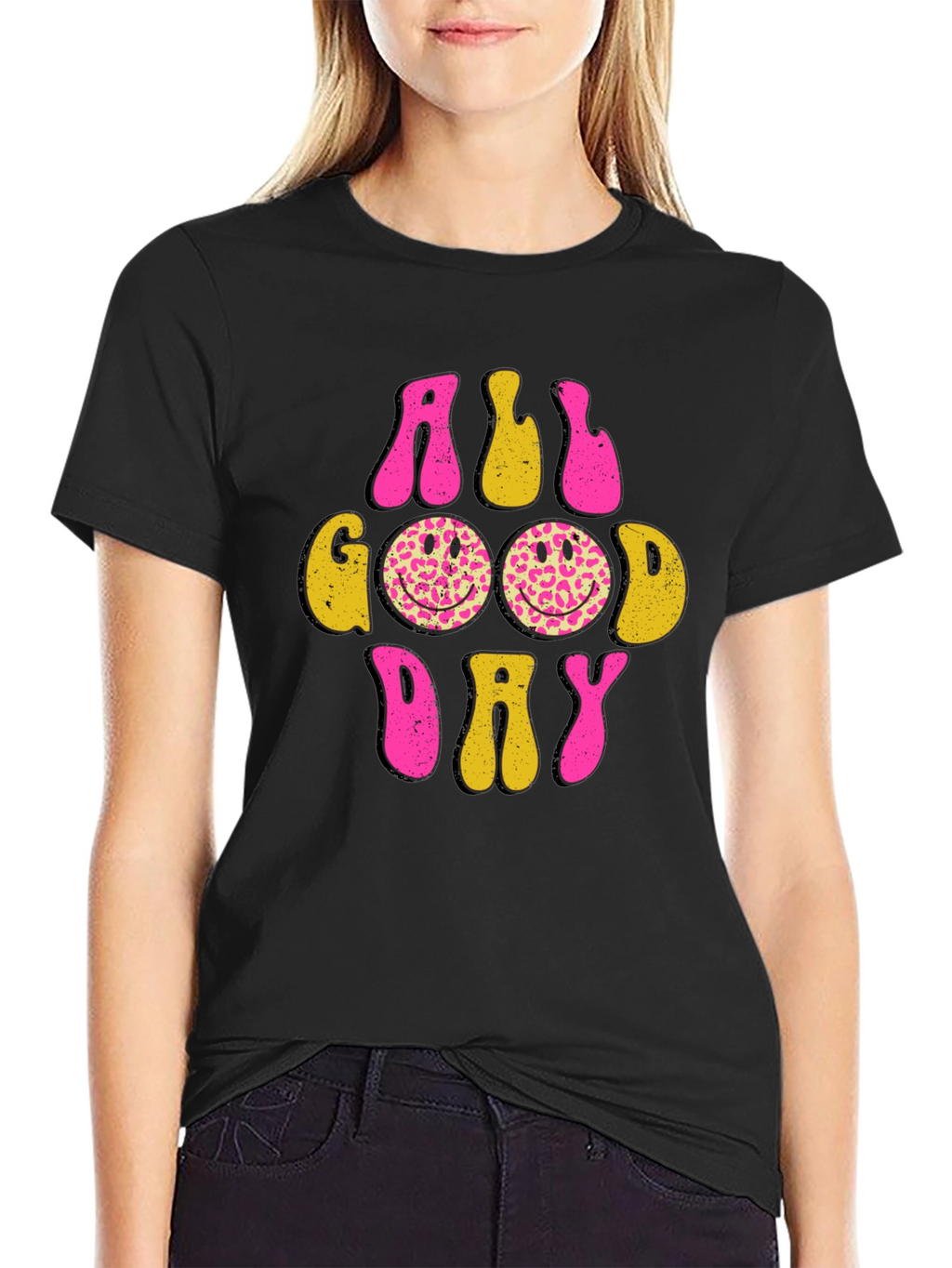 All Good Day Smiley Face Graphic Tee - Black