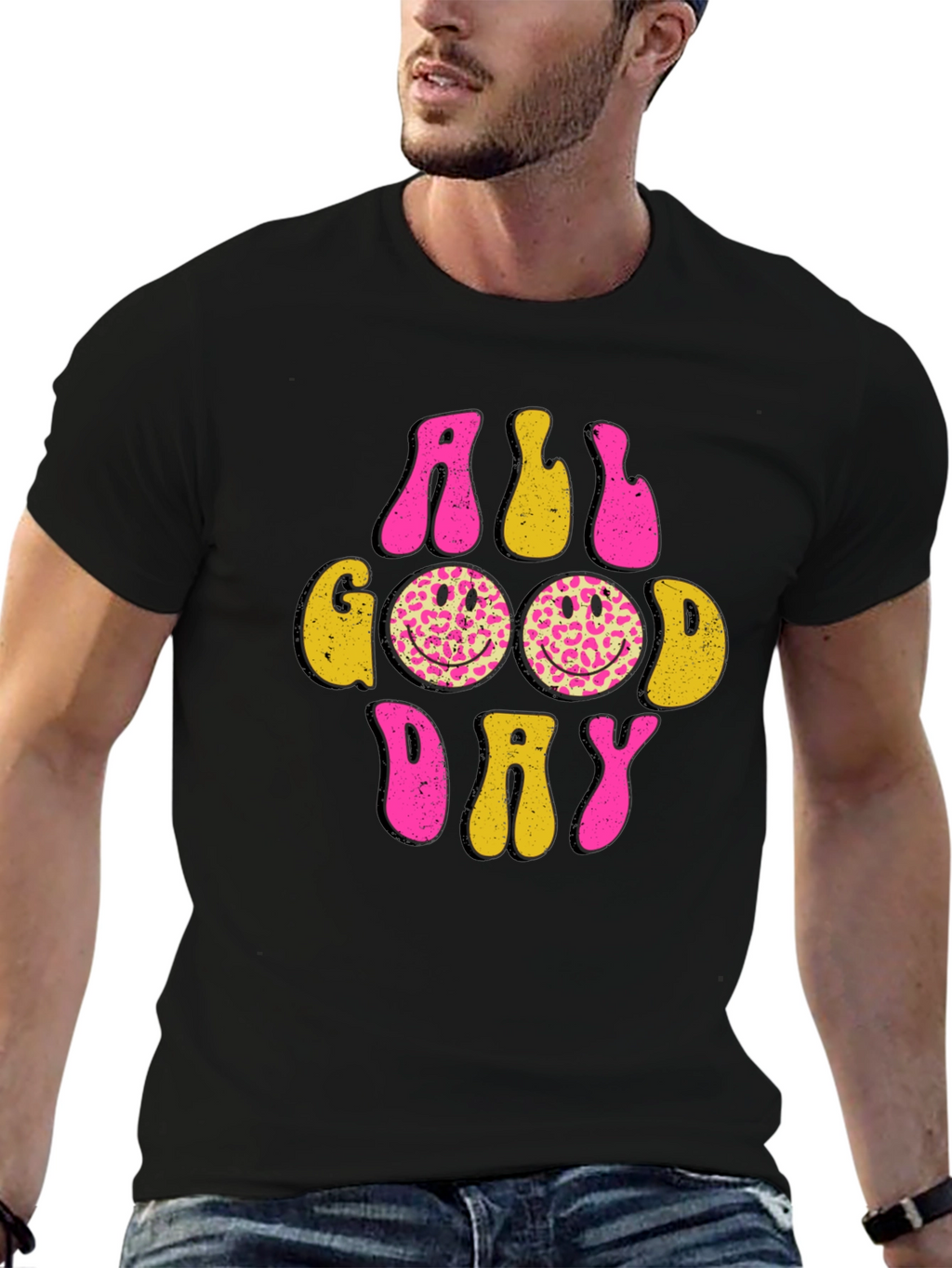 All Good Day Smiley Face Graphic Tee - Black