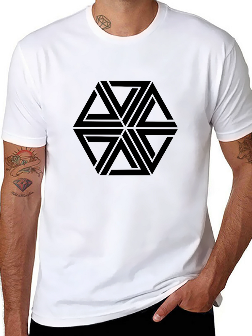 Geometric Triangle Pattern Black T-Shirt
