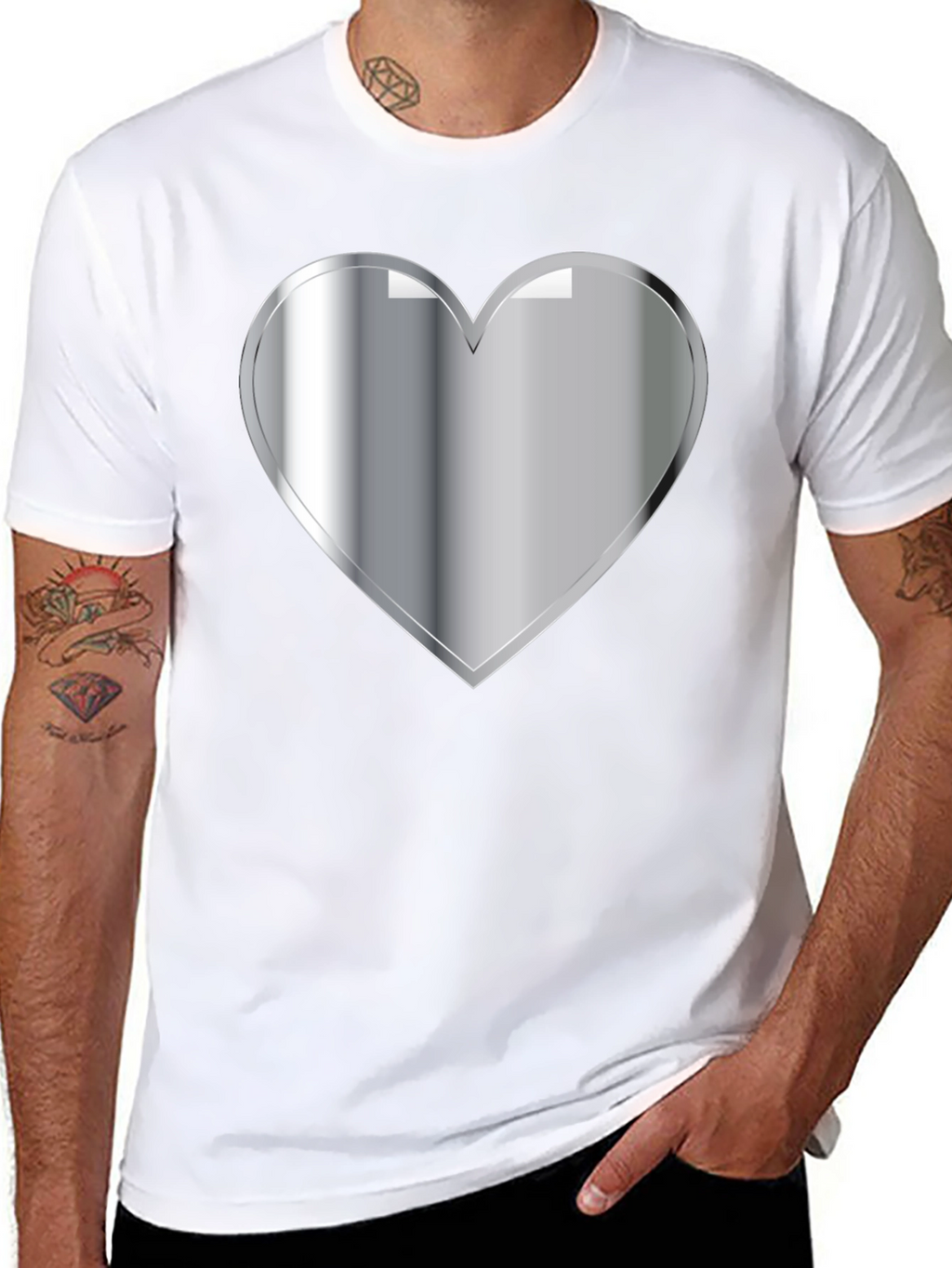Silver Heart Graphic Black T-Shirt