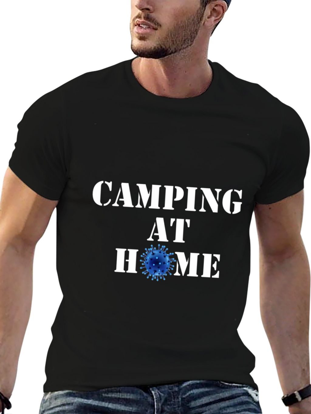 Camping at Home Black T-Shirt Novelty Graphic Tee