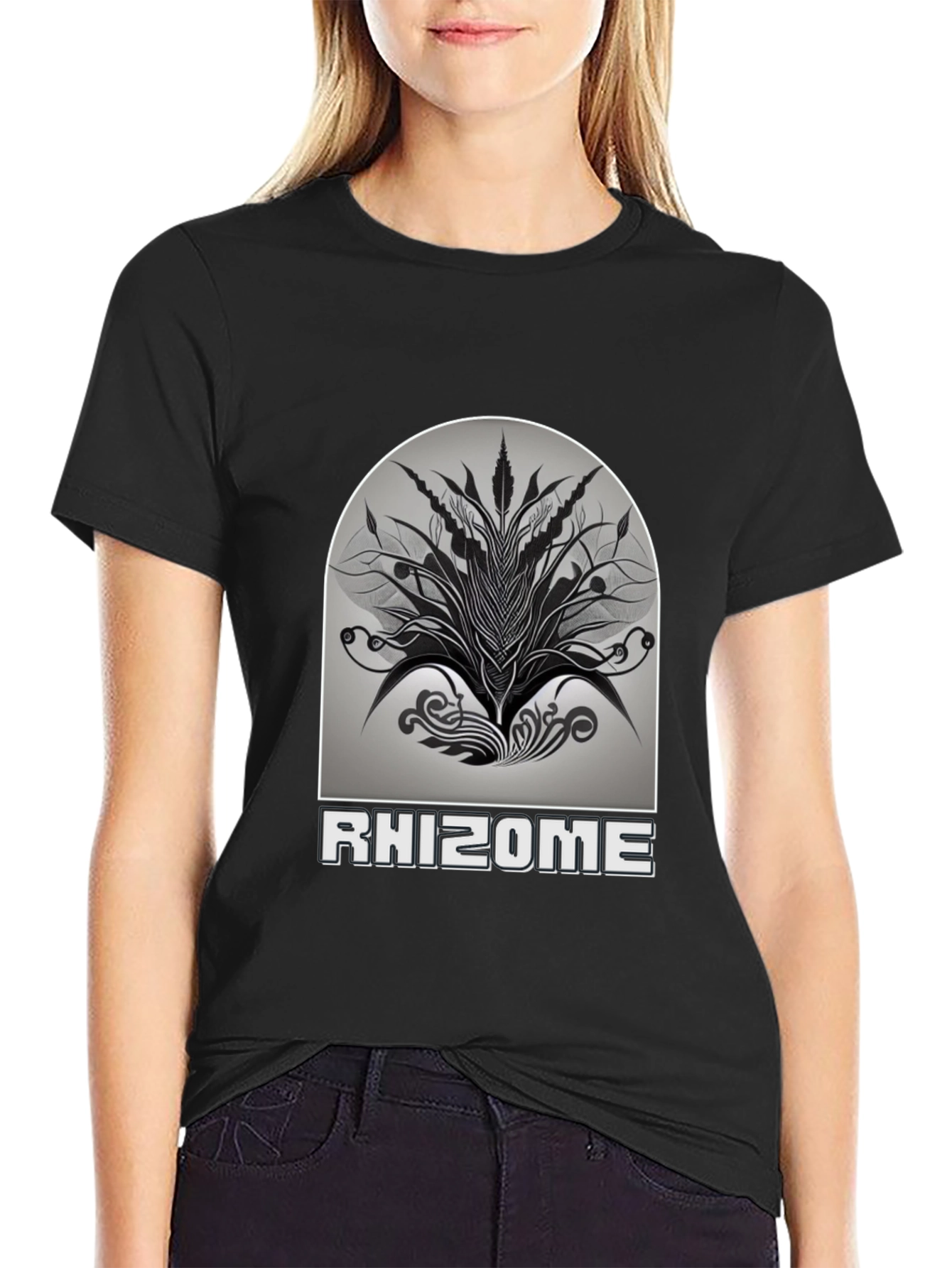 Rhizome Graphic Print T-Shirt - Stylish Black Tee