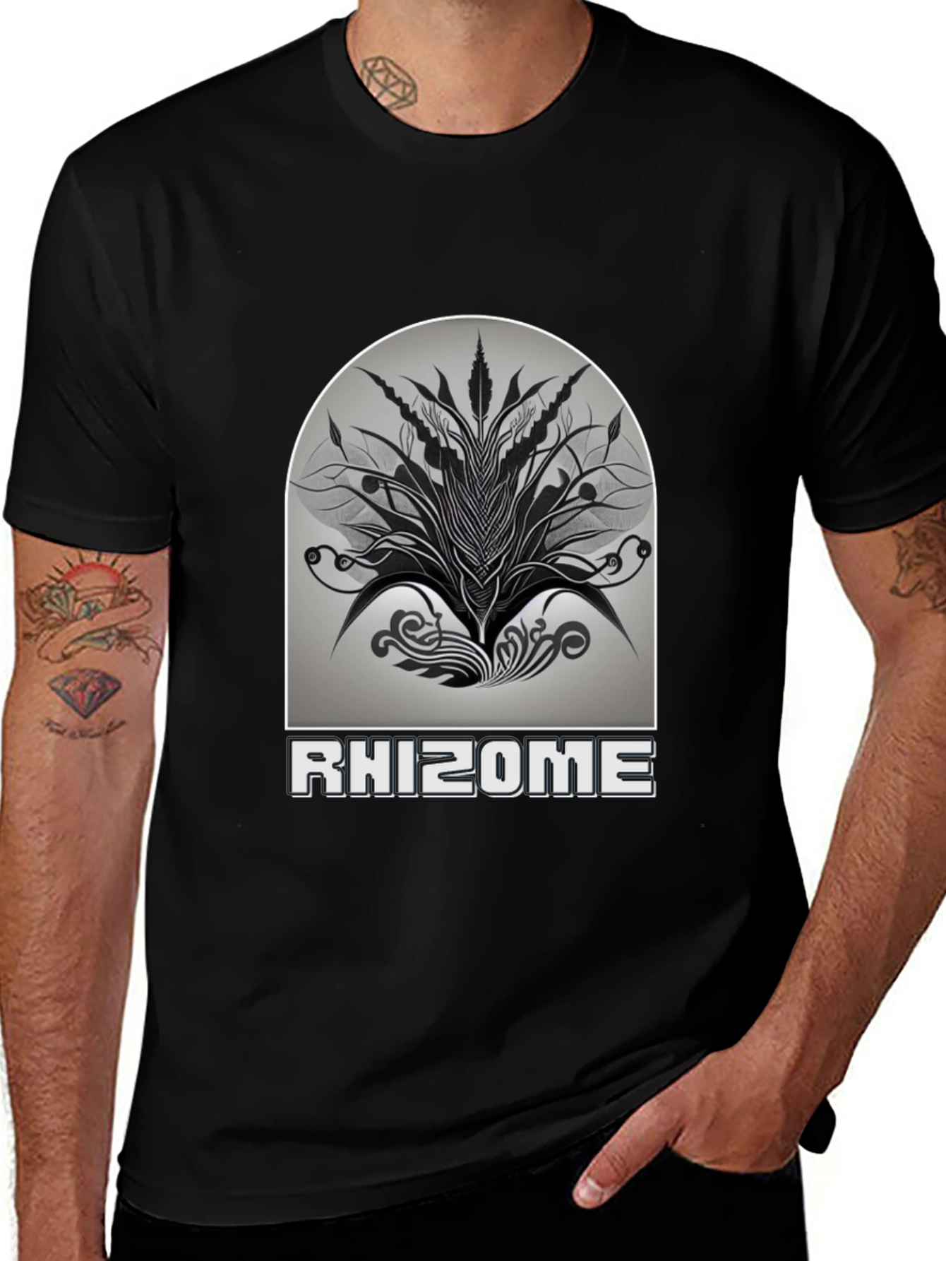 Rhizome Graphic Print T-Shirt - Stylish Black Tee