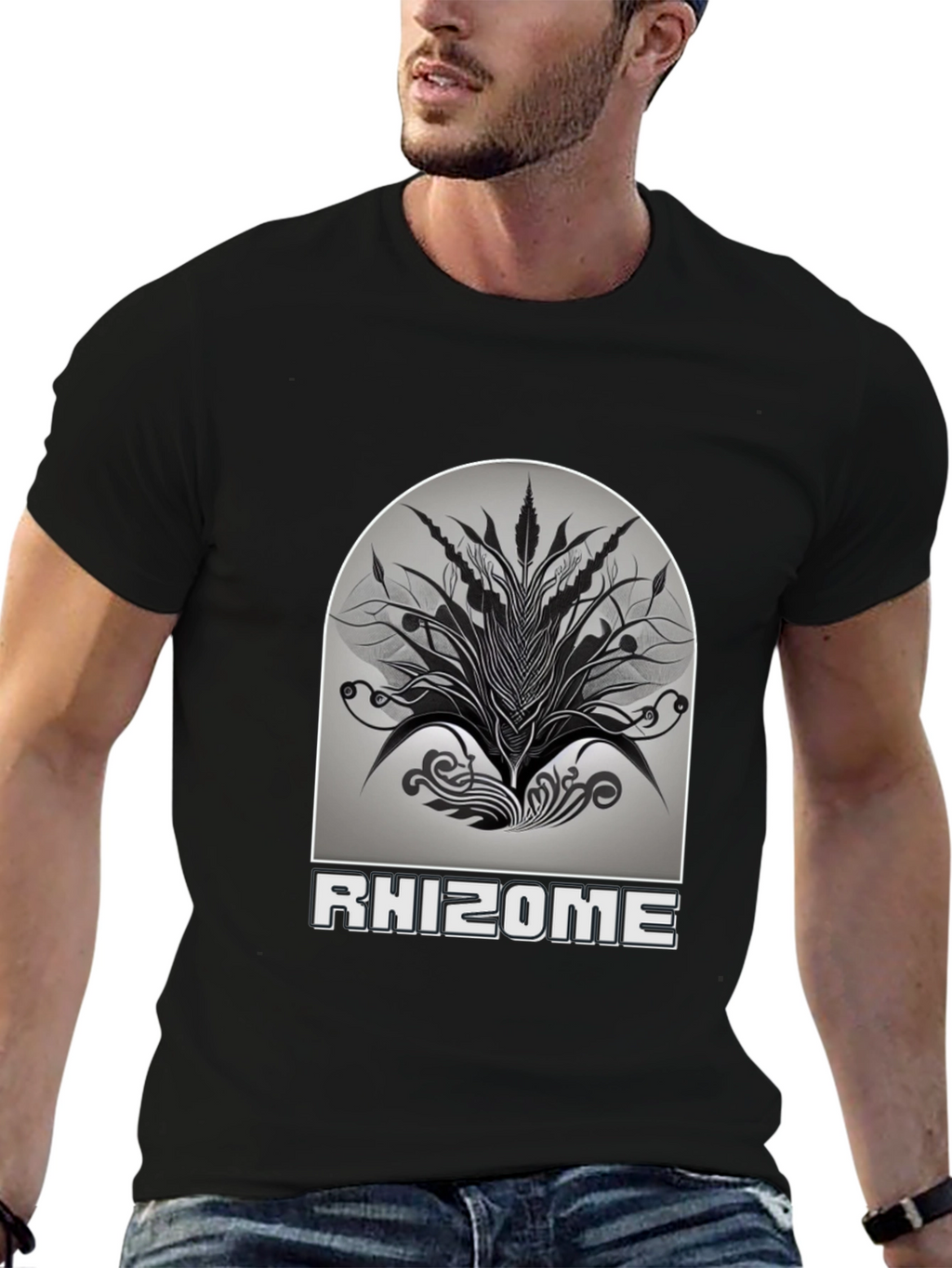 Rhizome Graphic Print T-Shirt - Stylish Black Tee
