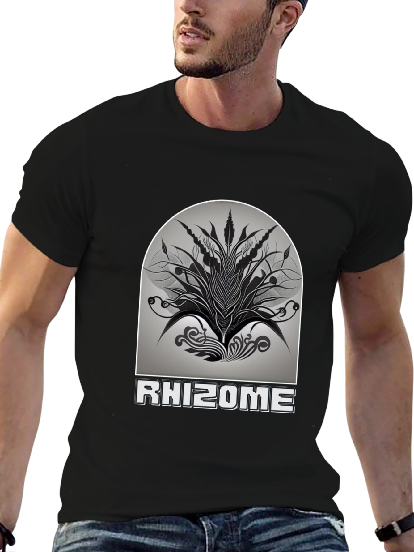 Rhizome Graphic Print T-Shirt - Stylish Black Tee
