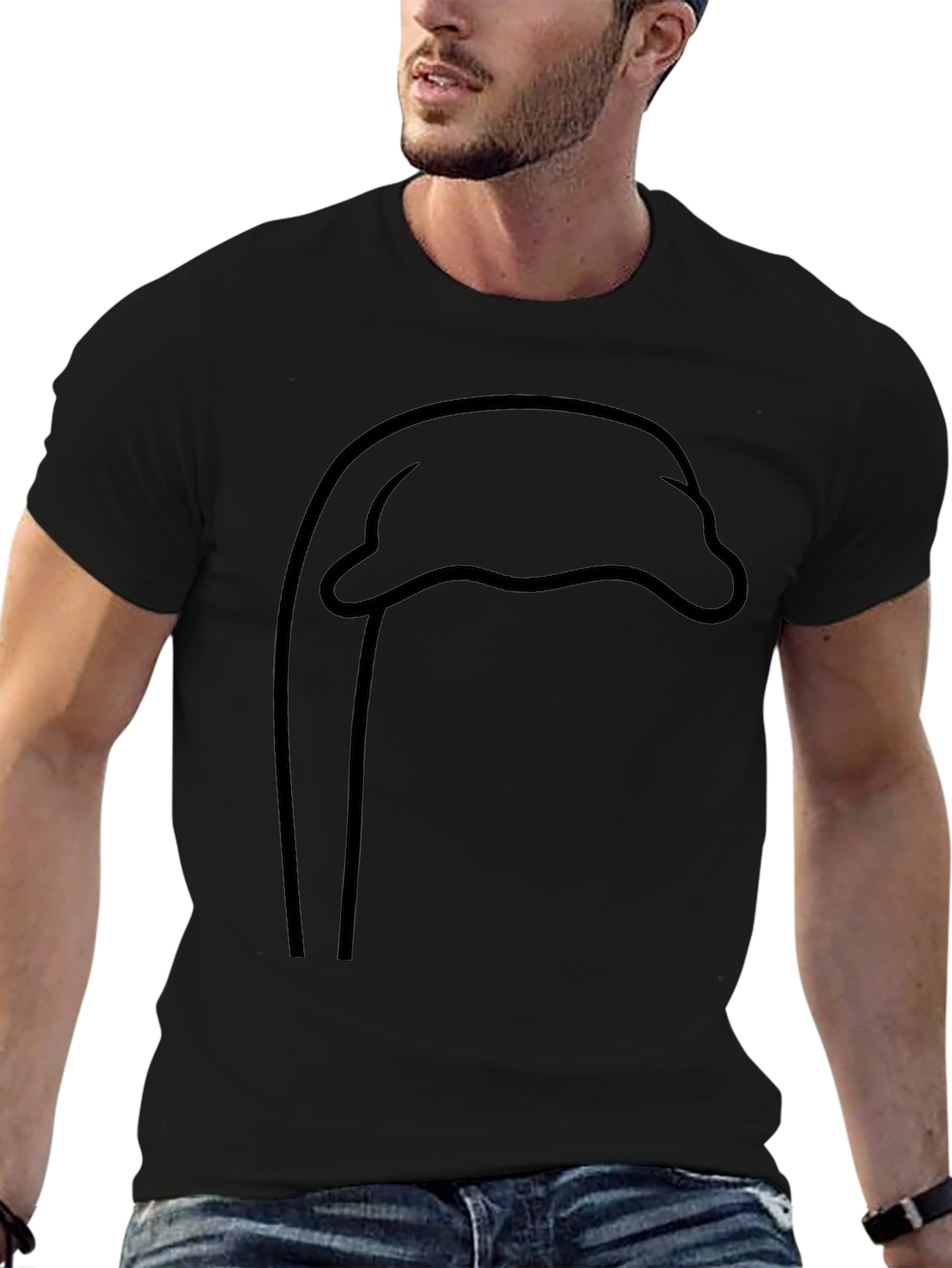 Minimalist Dolphin Outline T-Shirt - Unisex Black Tee