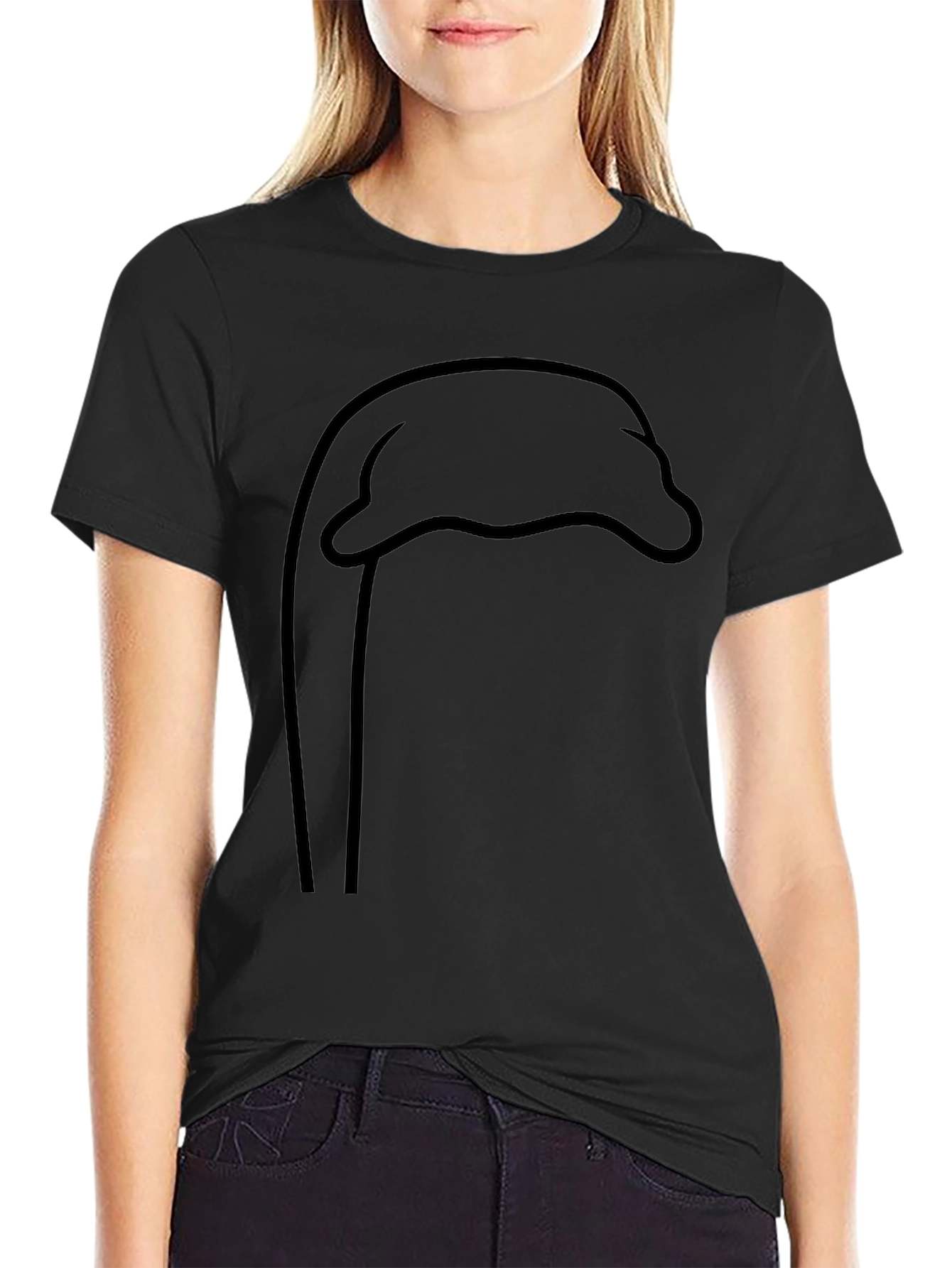 Minimalist Dolphin Outline T-Shirt - Unisex Black Tee