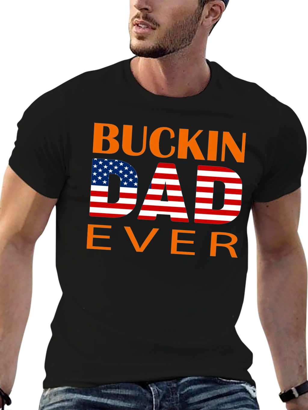 Buckin Dad Ever American Flag T-Shirt