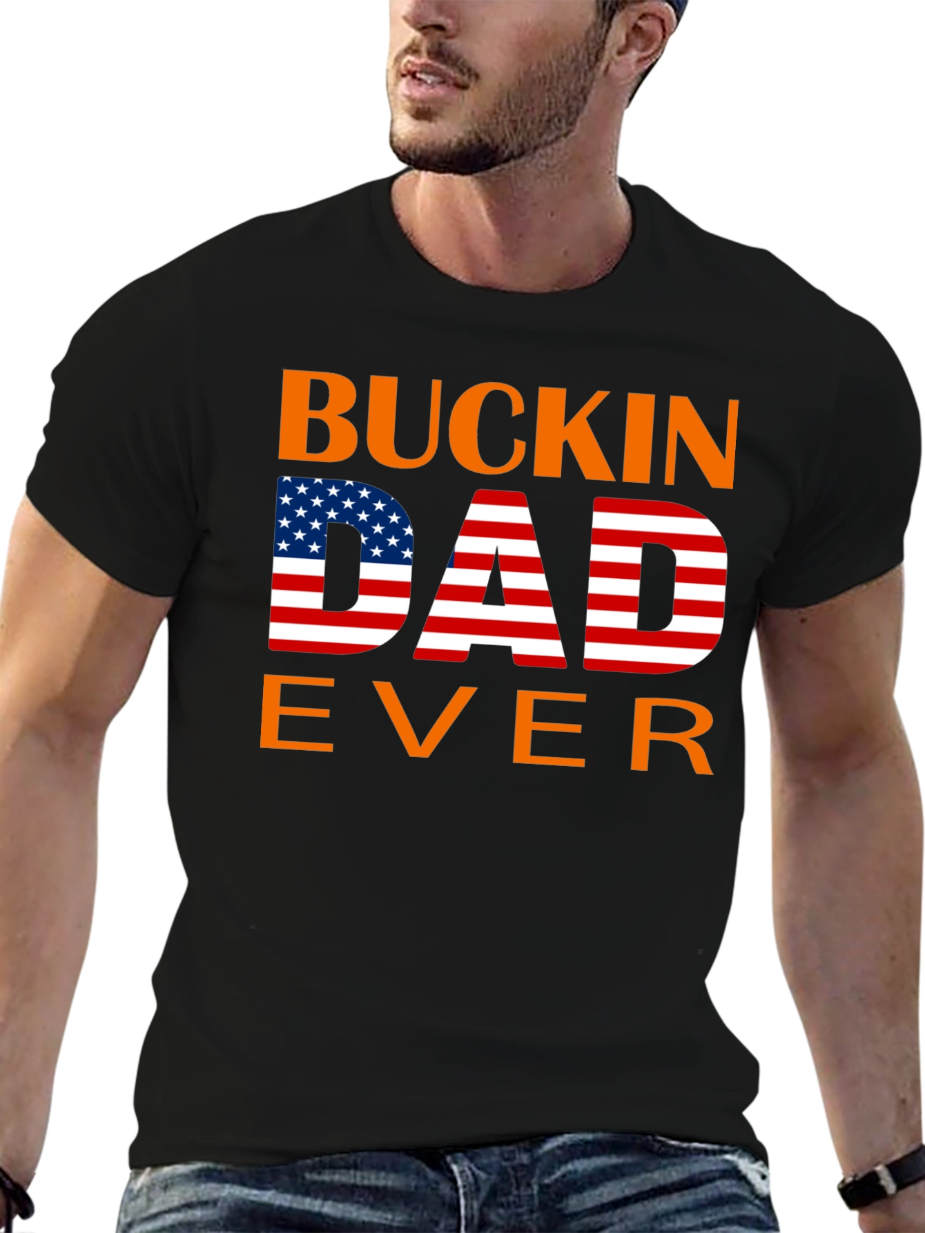 Buckin Dad Ever American Flag T-Shirt