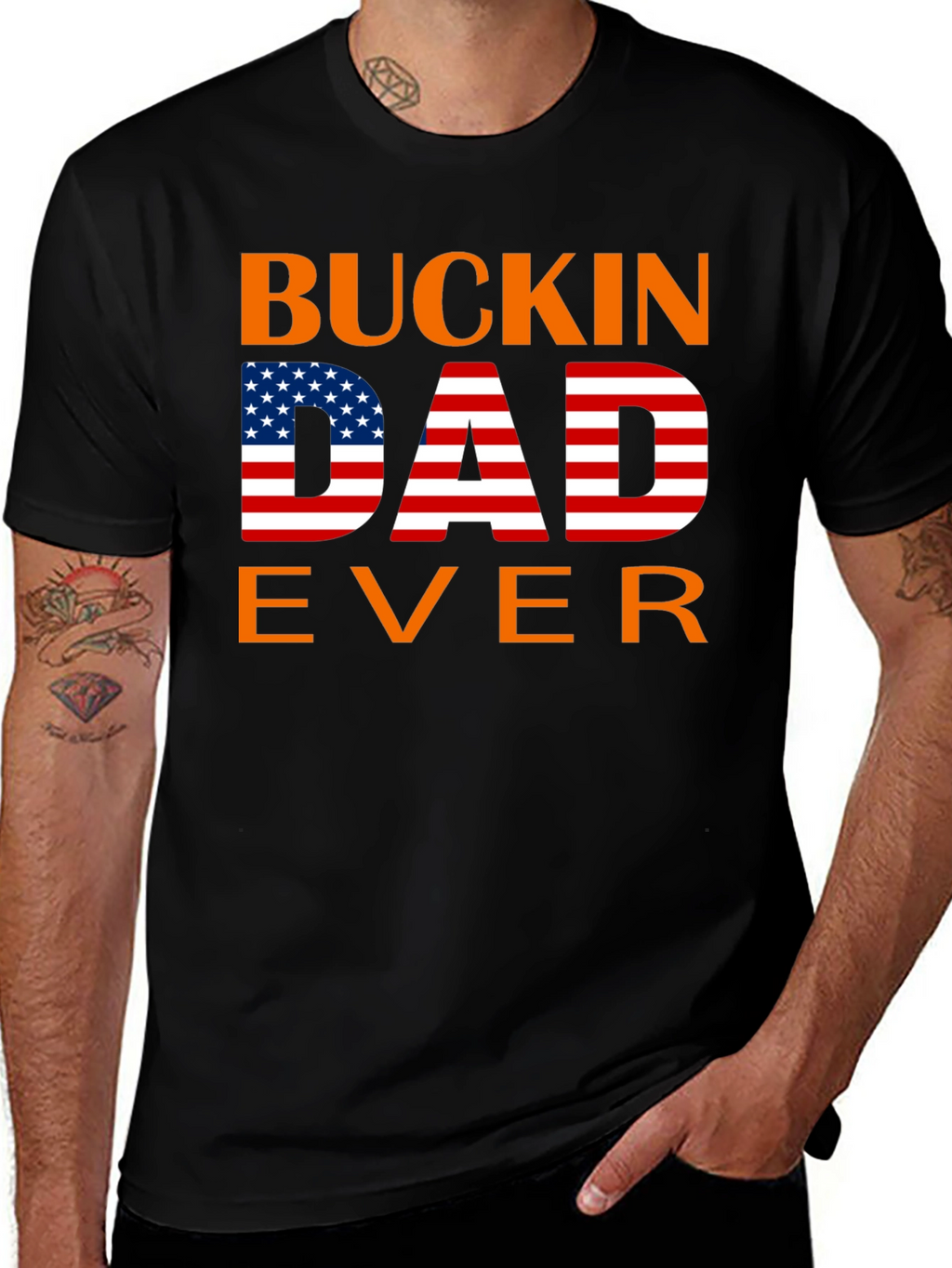 Buckin Dad Ever American Flag T-Shirt