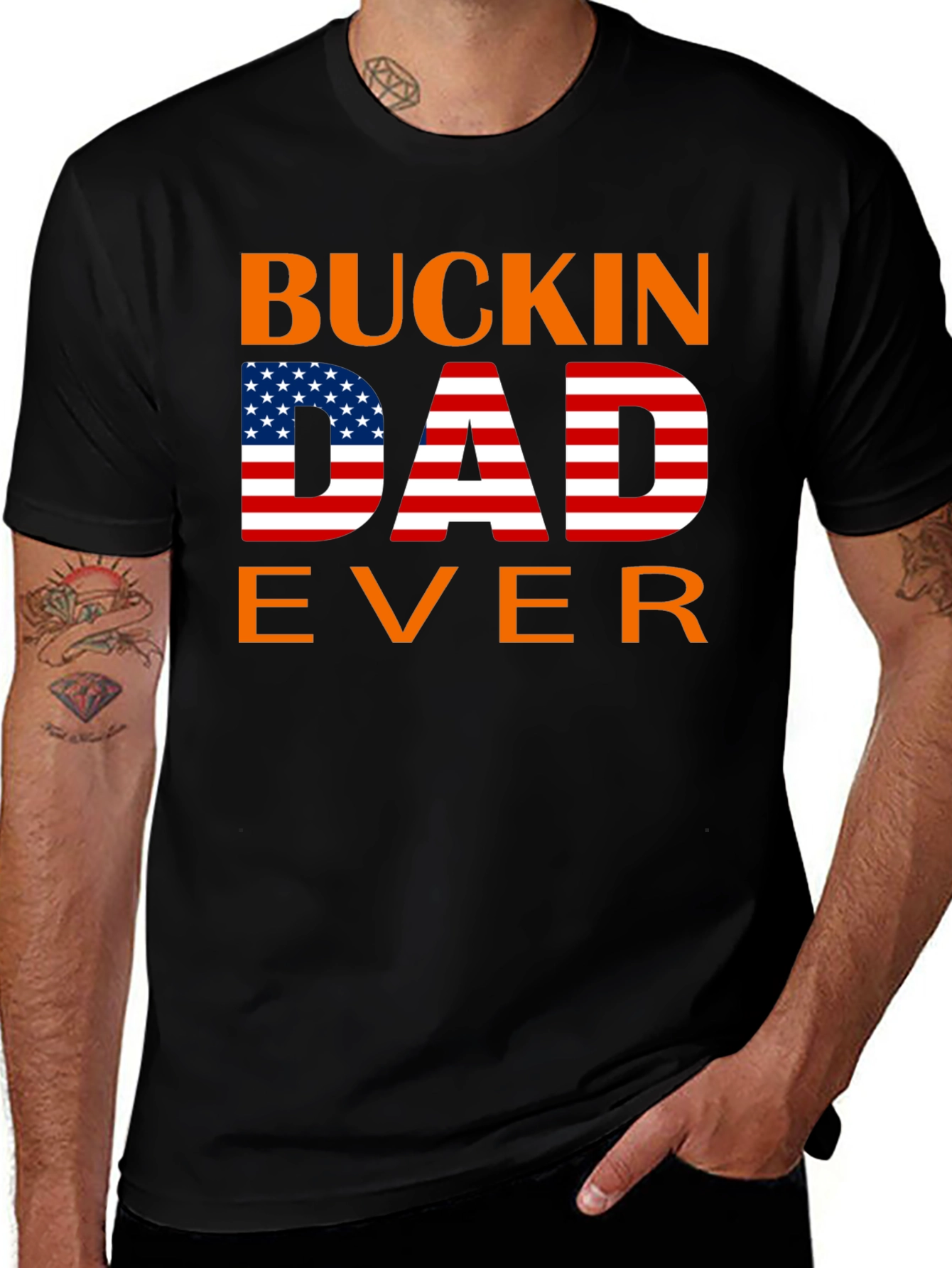 Buckin Dad Ever American Flag T-Shirt