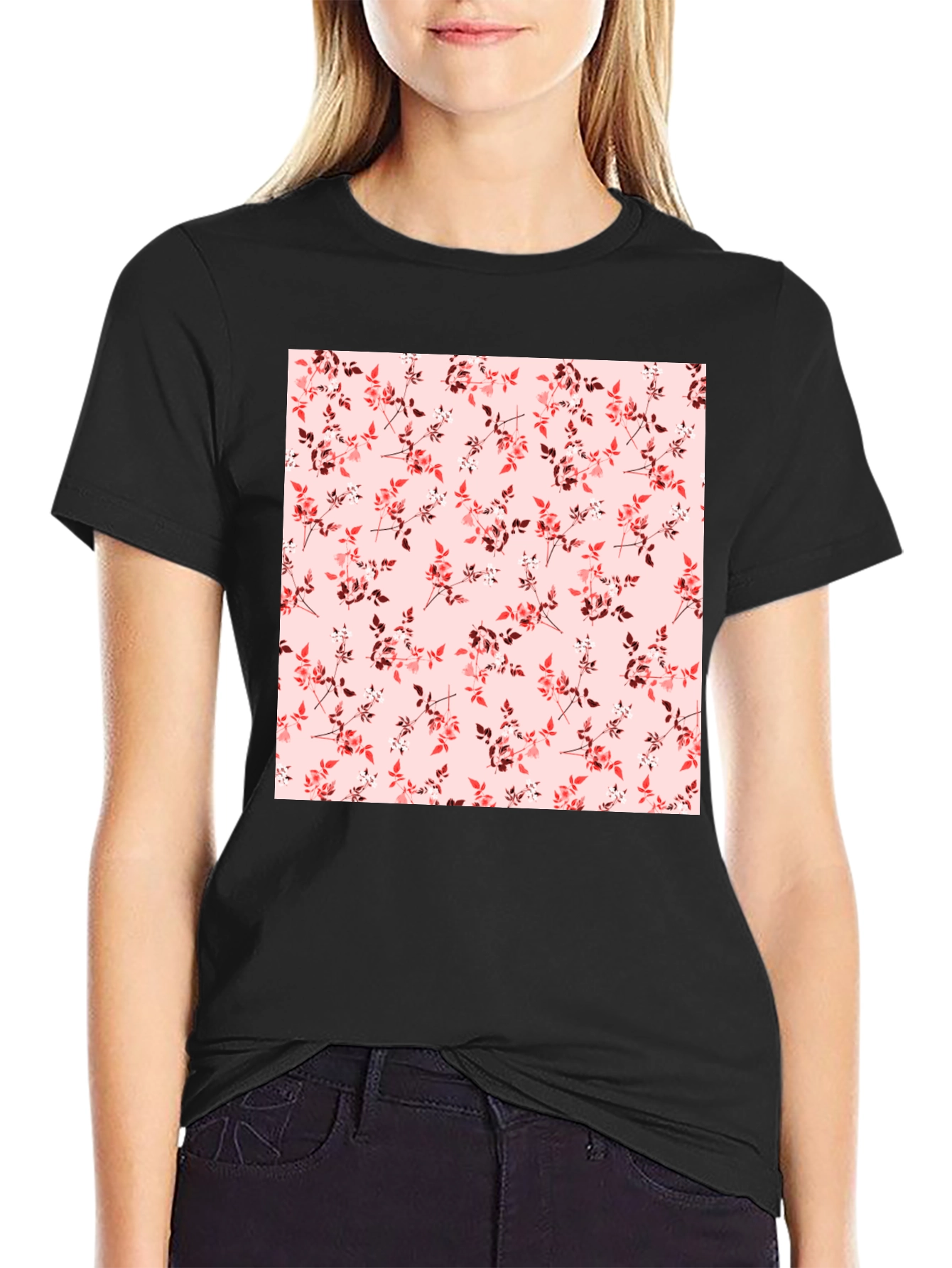 Floral Print Crew Neck Tee - Stylish Casual Wear