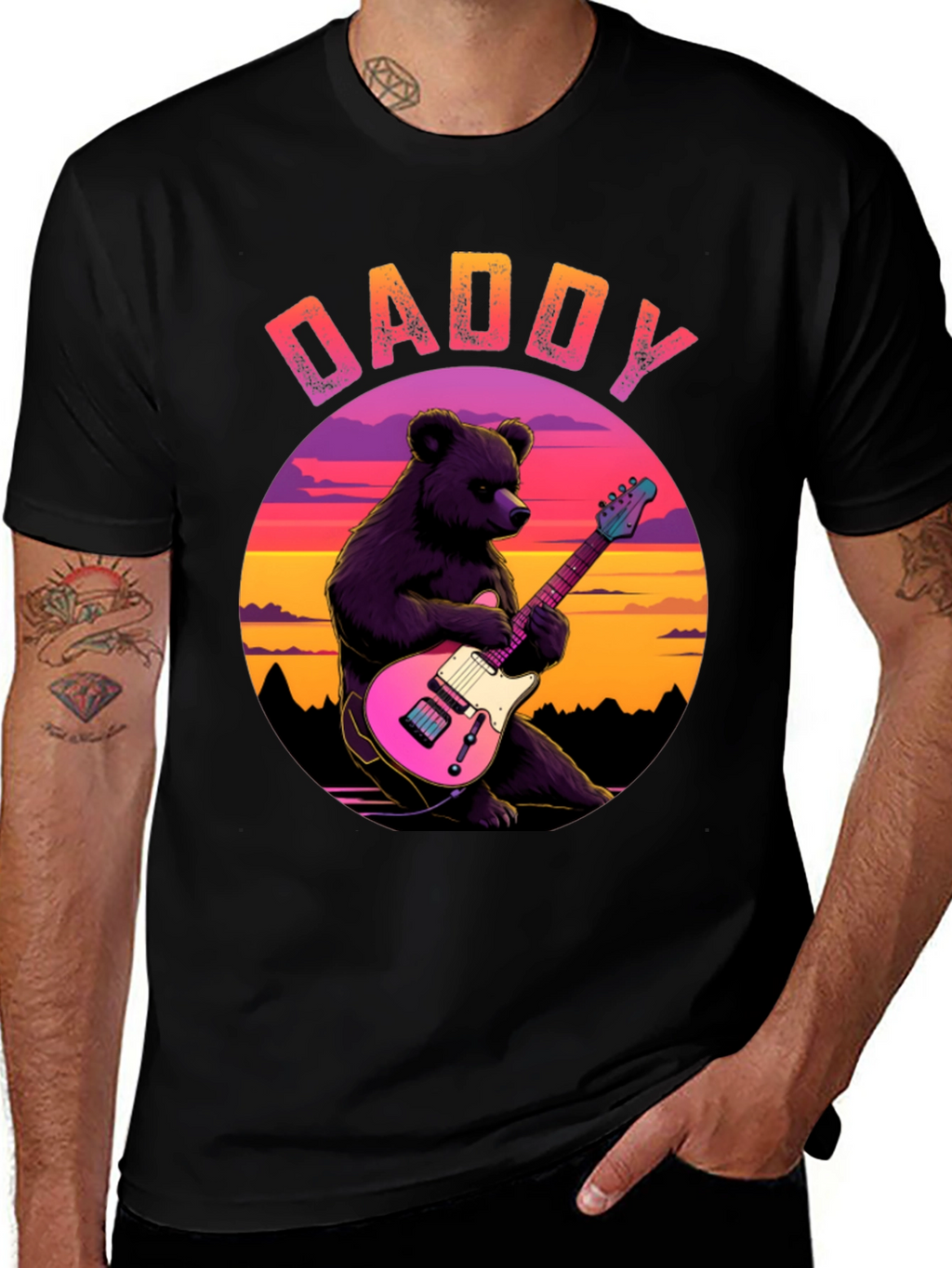 Daddy Bear Guitar T-Shirt - Cool Musician Dad Tee