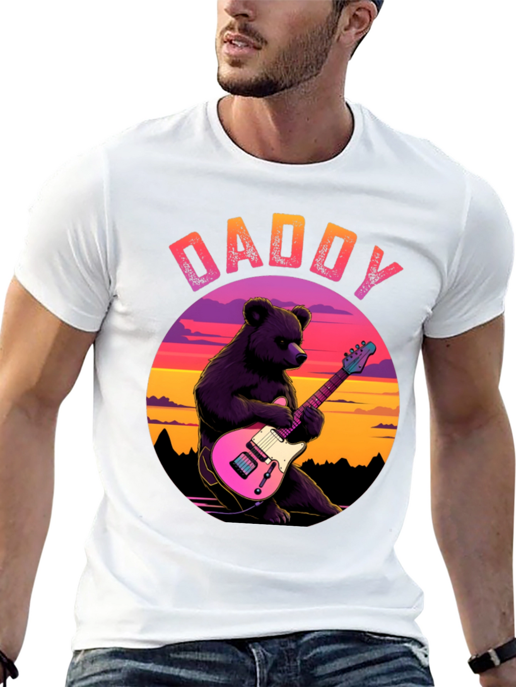 Daddy Bear Guitar T-Shirt - Cool Musician Dad Tee