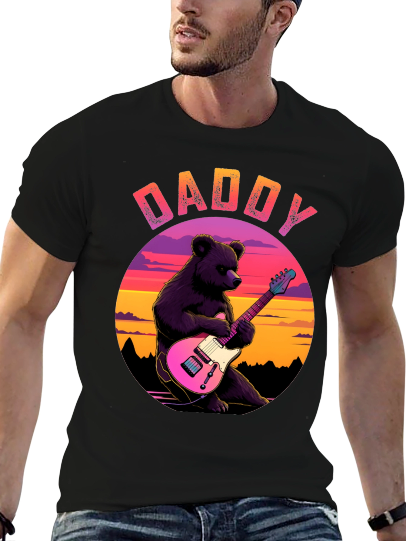 Daddy Bear Guitar T-Shirt - Cool Musician Dad Tee