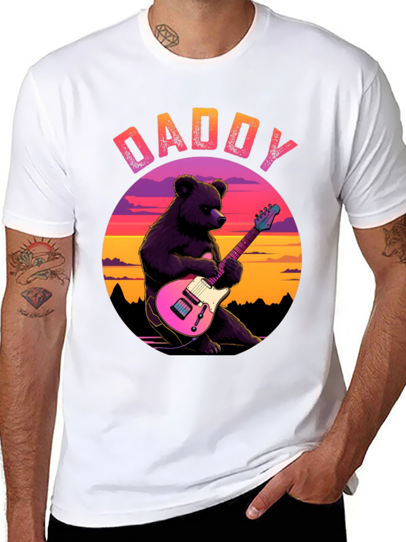 Daddy Bear Guitar T-Shirt - Cool Musician Dad Tee