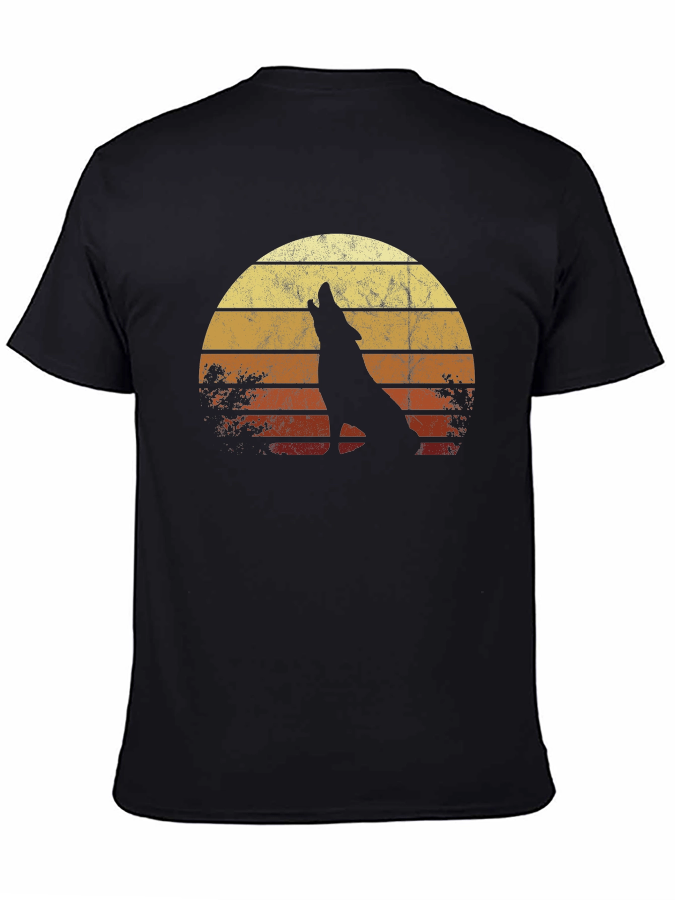 Retro Wolf Sunset Graphic Tee - Black