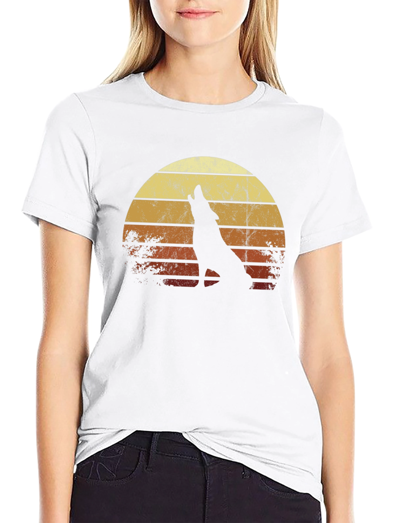 Retro Wolf Sunset Graphic Tee - Black