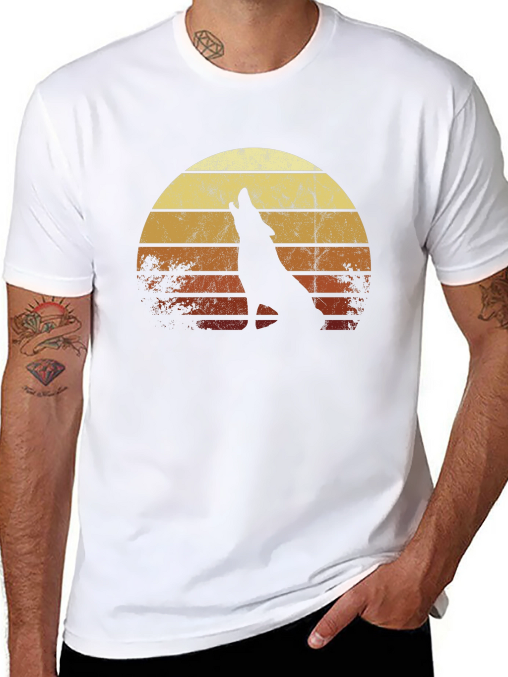 Retro Wolf Sunset Graphic Tee - Black