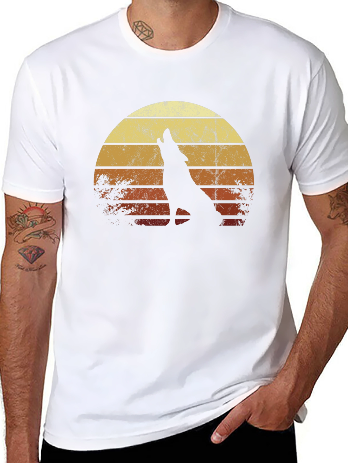 Retro Wolf Sunset Graphic Tee - Black