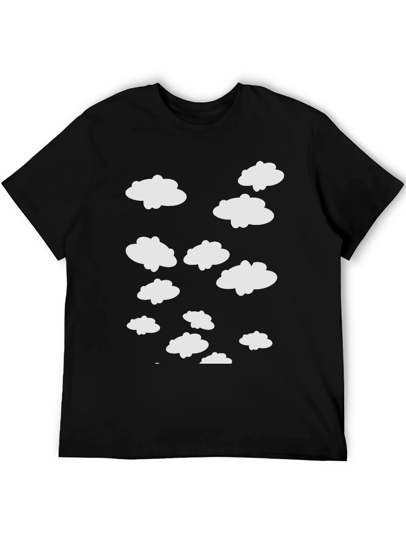 Cloud Pattern Crew Neck T-Shirt - Black