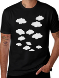 Cloud Pattern Crew Neck T-Shirt - Black