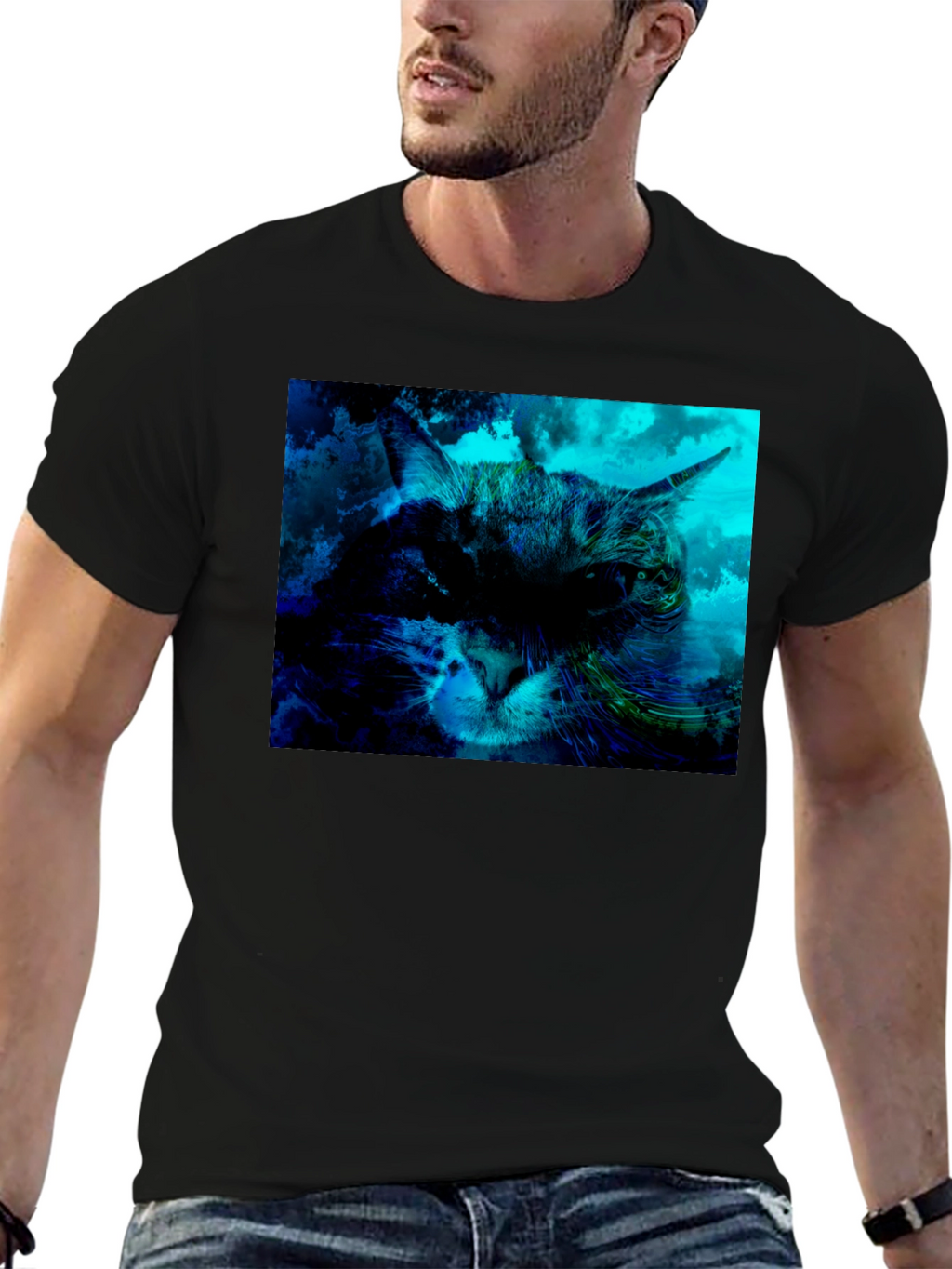 Cat Graphic T-Shirt - Black