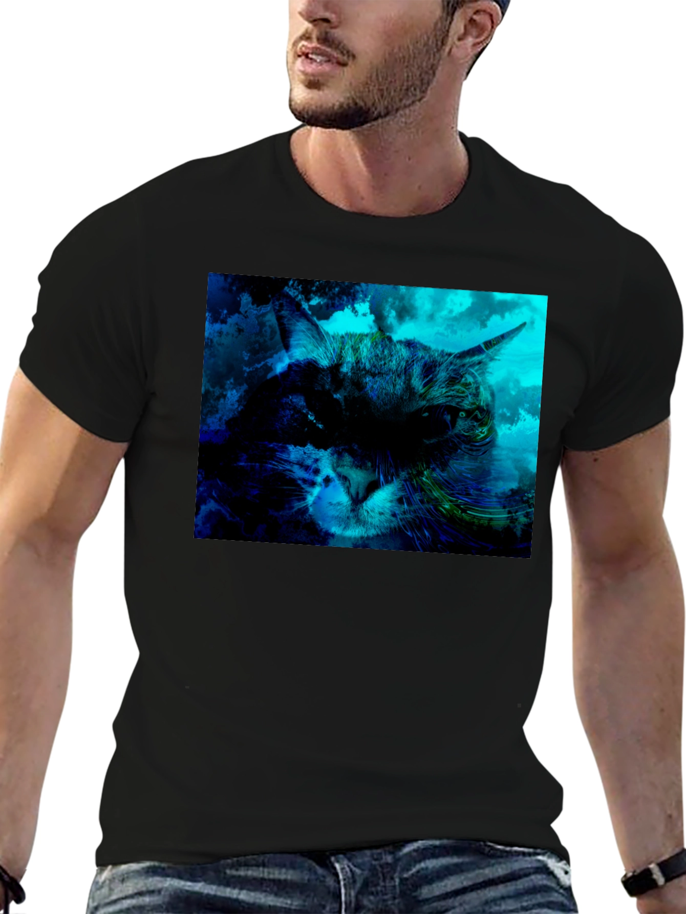 Cat Graphic T-Shirt - Black