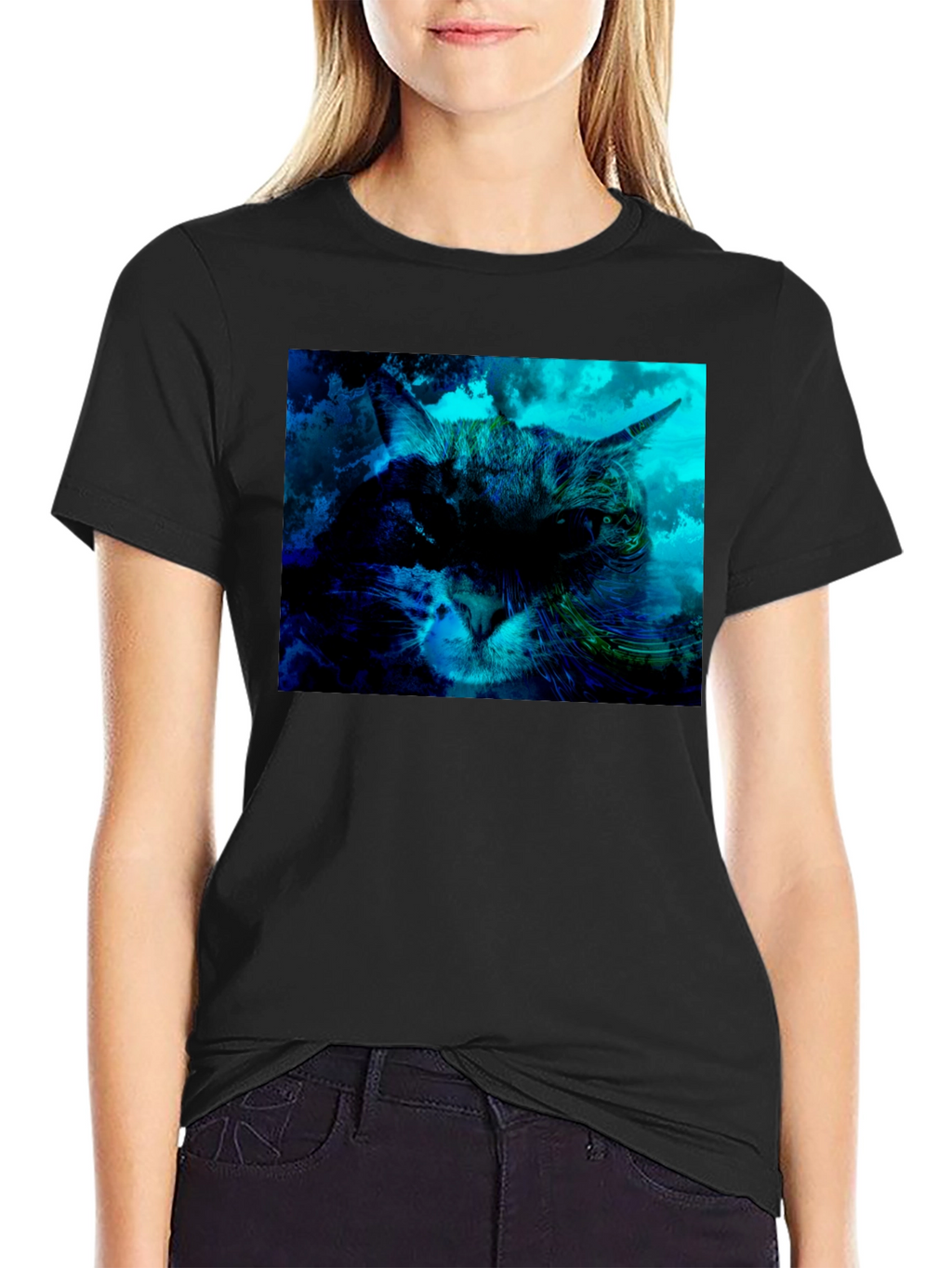 Cat Graphic T-Shirt - Black