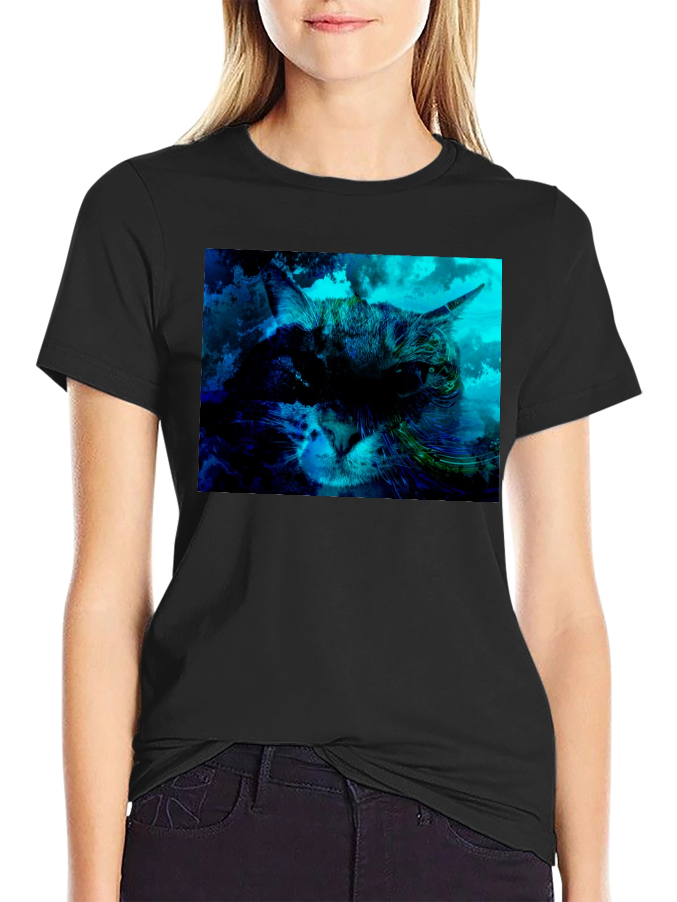 Cat Graphic T-Shirt - Black