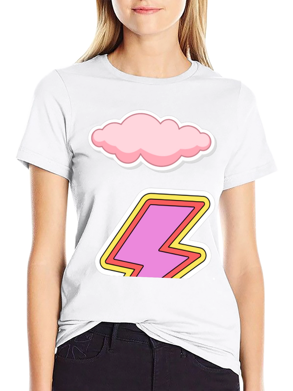 Cartoon Cloud and Lightning Bolt T-Shirt