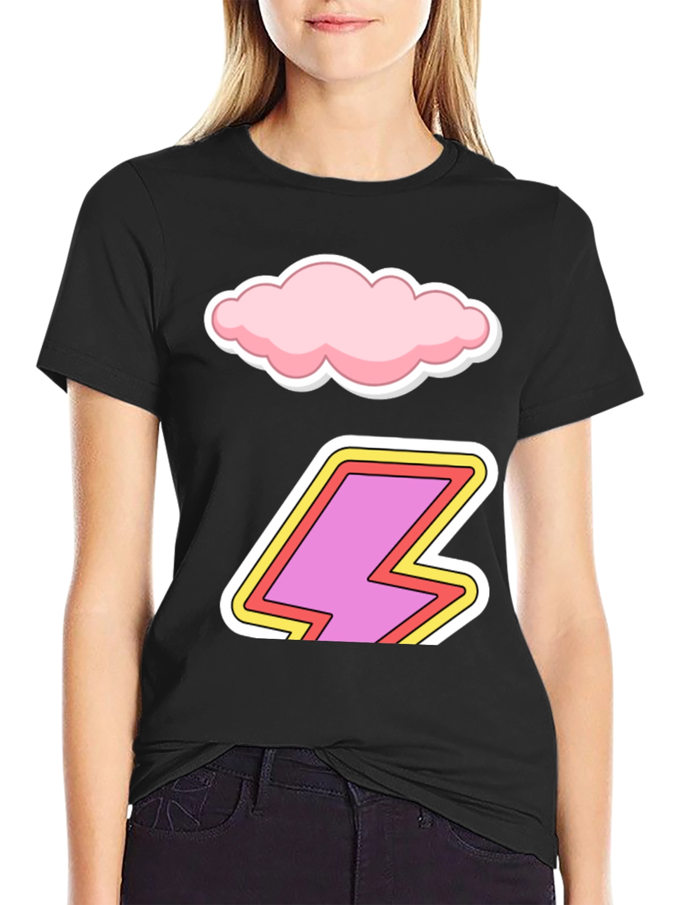 Cartoon Cloud and Lightning Bolt T-Shirt