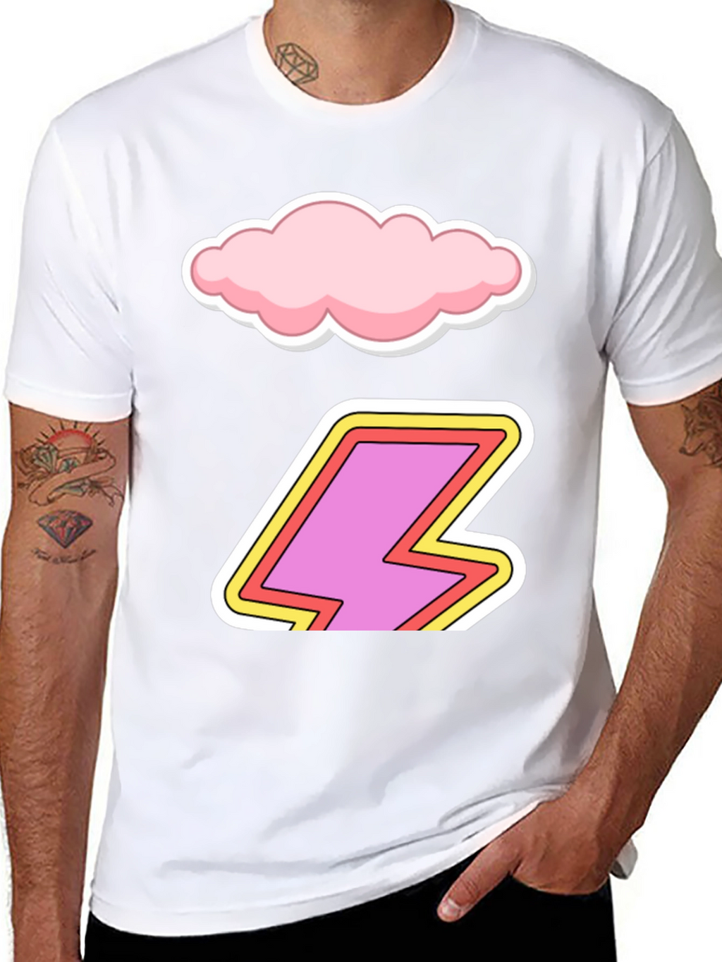Cartoon Cloud and Lightning Bolt T-Shirt