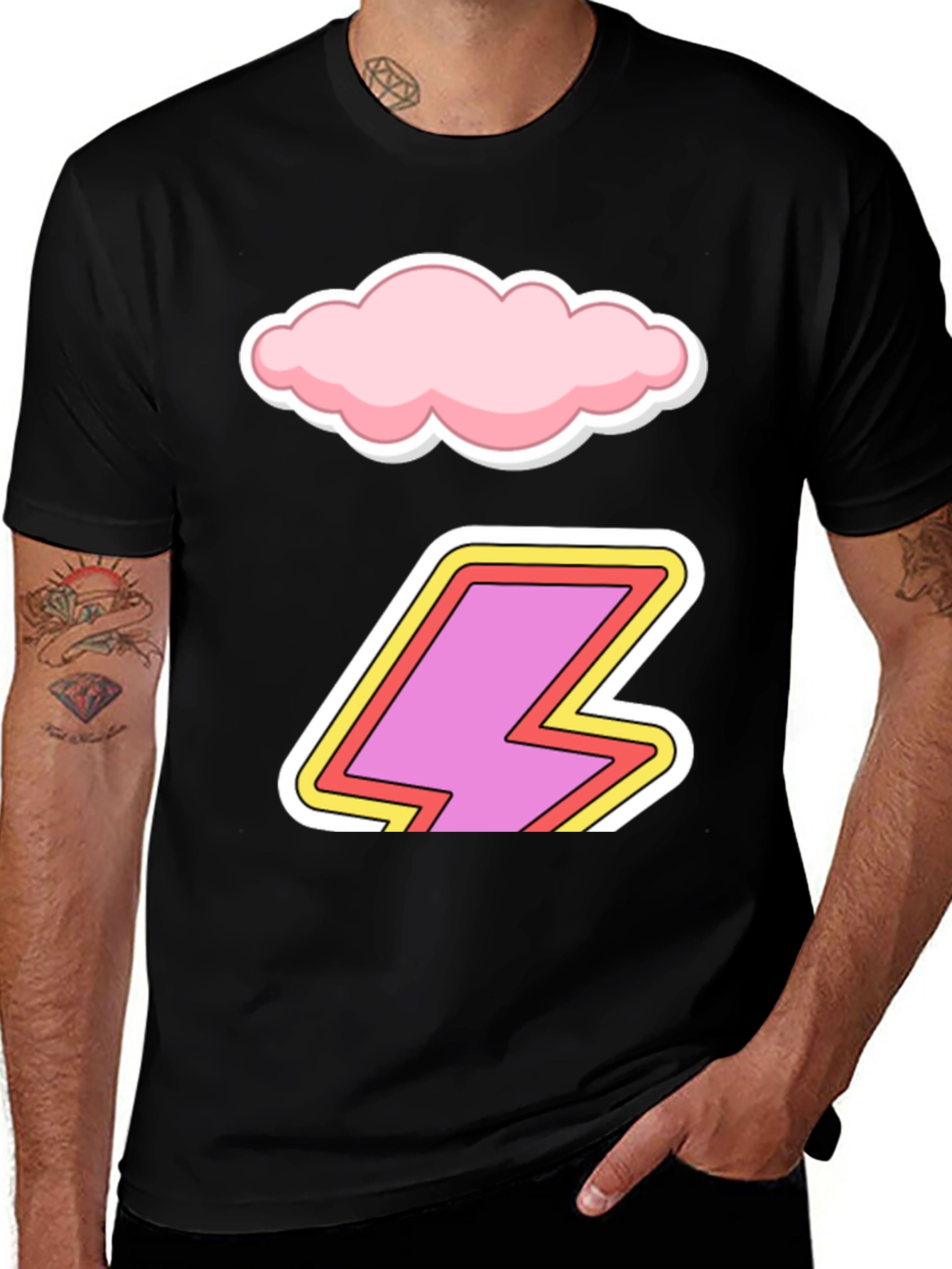 Cartoon Cloud and Lightning Bolt T-Shirt