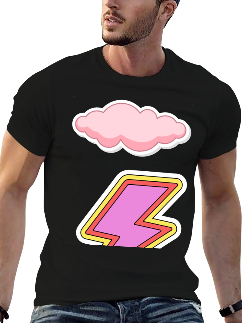Cartoon Cloud and Lightning Bolt T-Shirt
