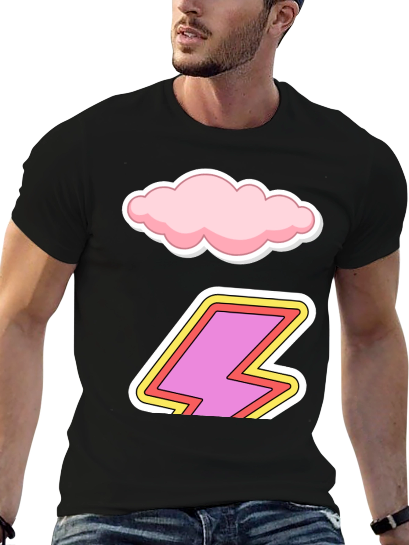 Cartoon Cloud and Lightning Bolt T-Shirt