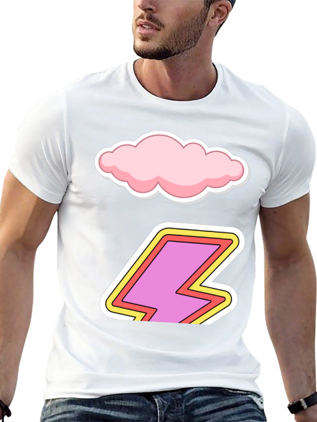 Cartoon Cloud and Lightning Bolt T-Shirt