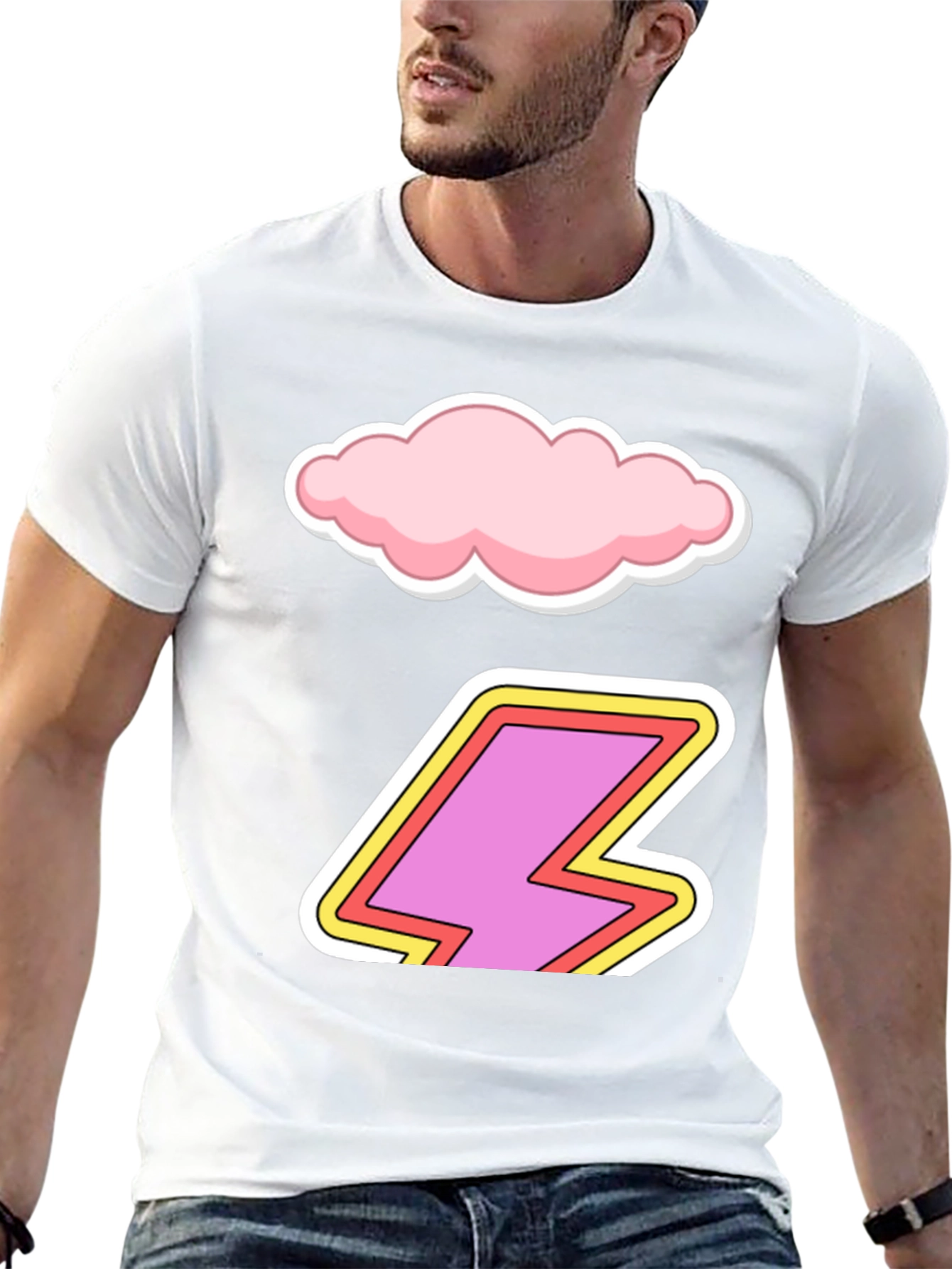 Cartoon Cloud and Lightning Bolt T-Shirt