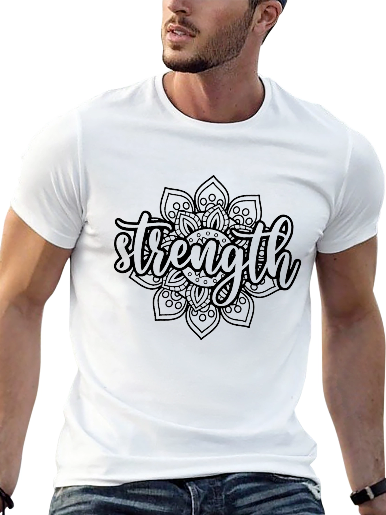 Strength Mandala Graphic Black T-Shirt