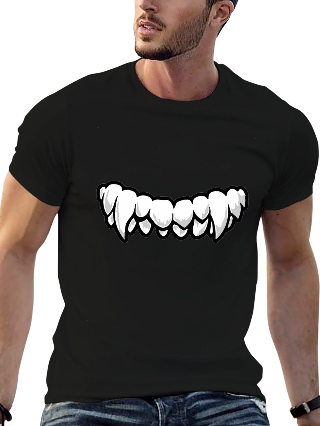 Monster Teeth Graphic Print Black T-Shirt