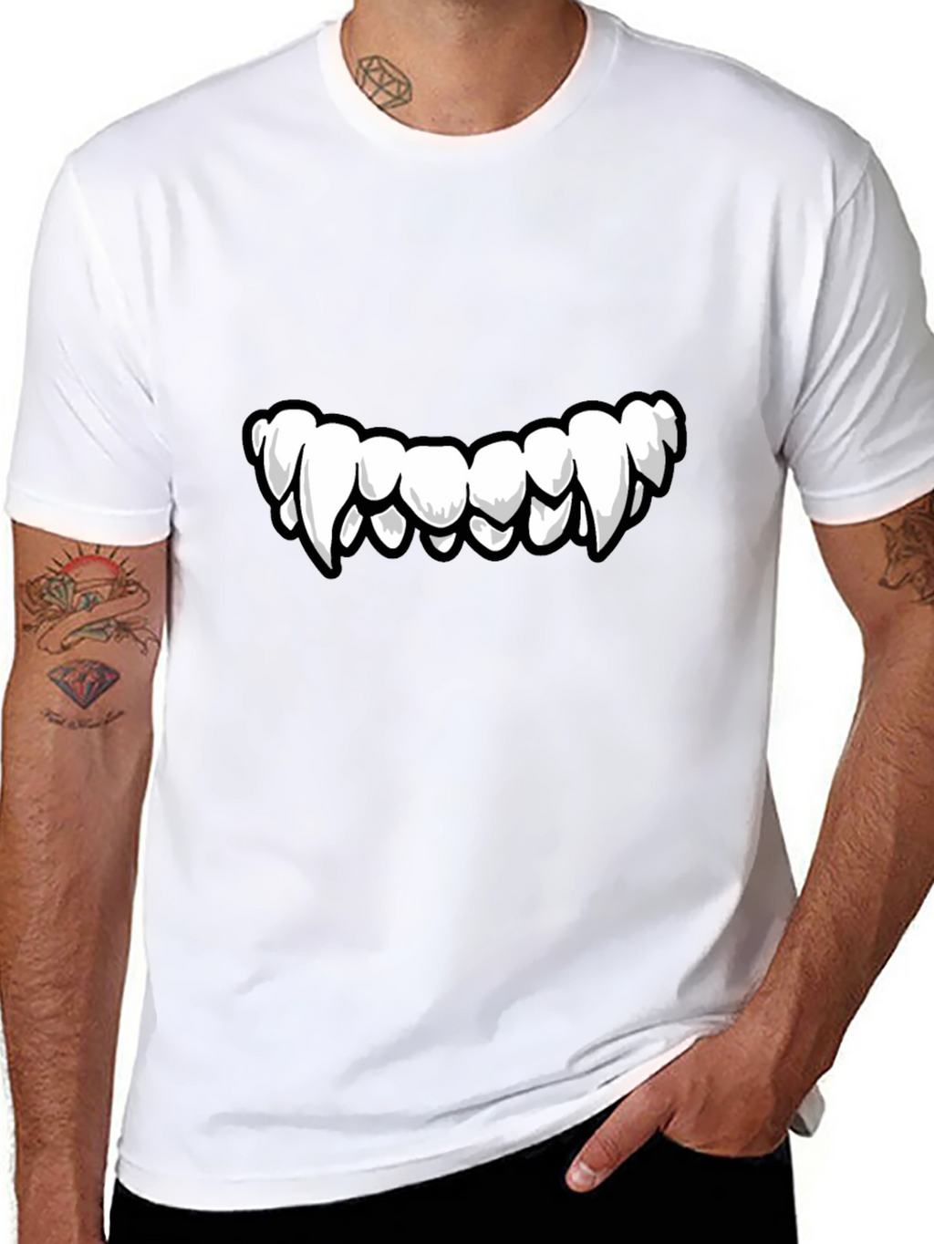 Monster Teeth Graphic Print Black T-Shirt