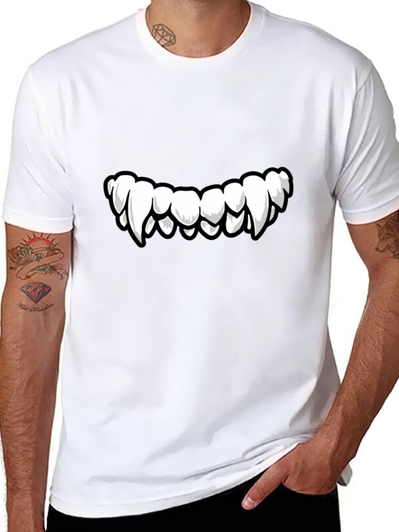 Monster Teeth Graphic Print Black T-Shirt