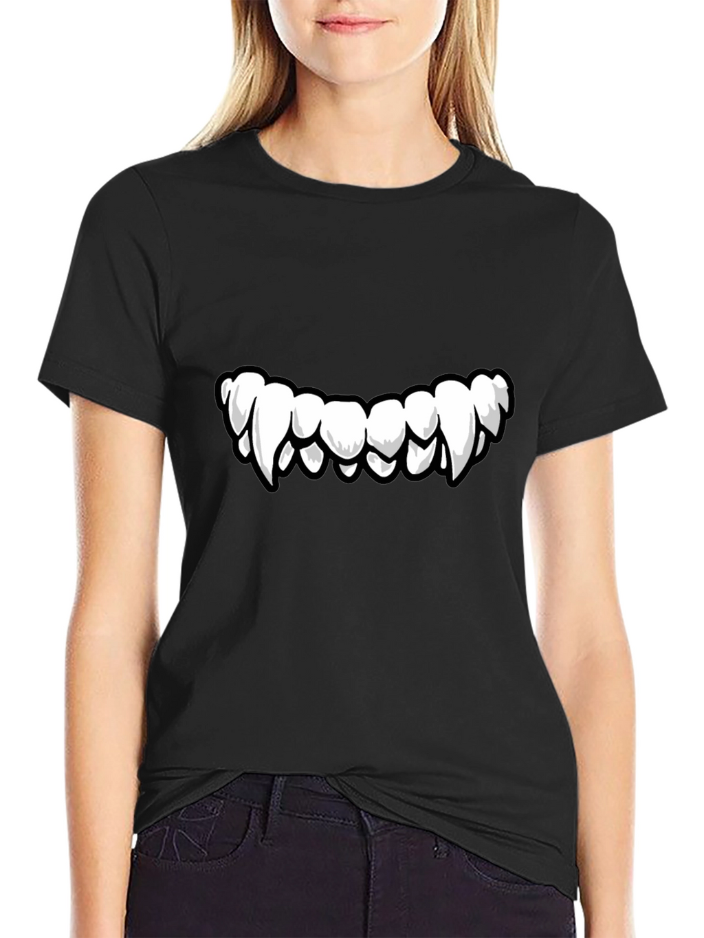 Monster Teeth Graphic Print Black T-Shirt