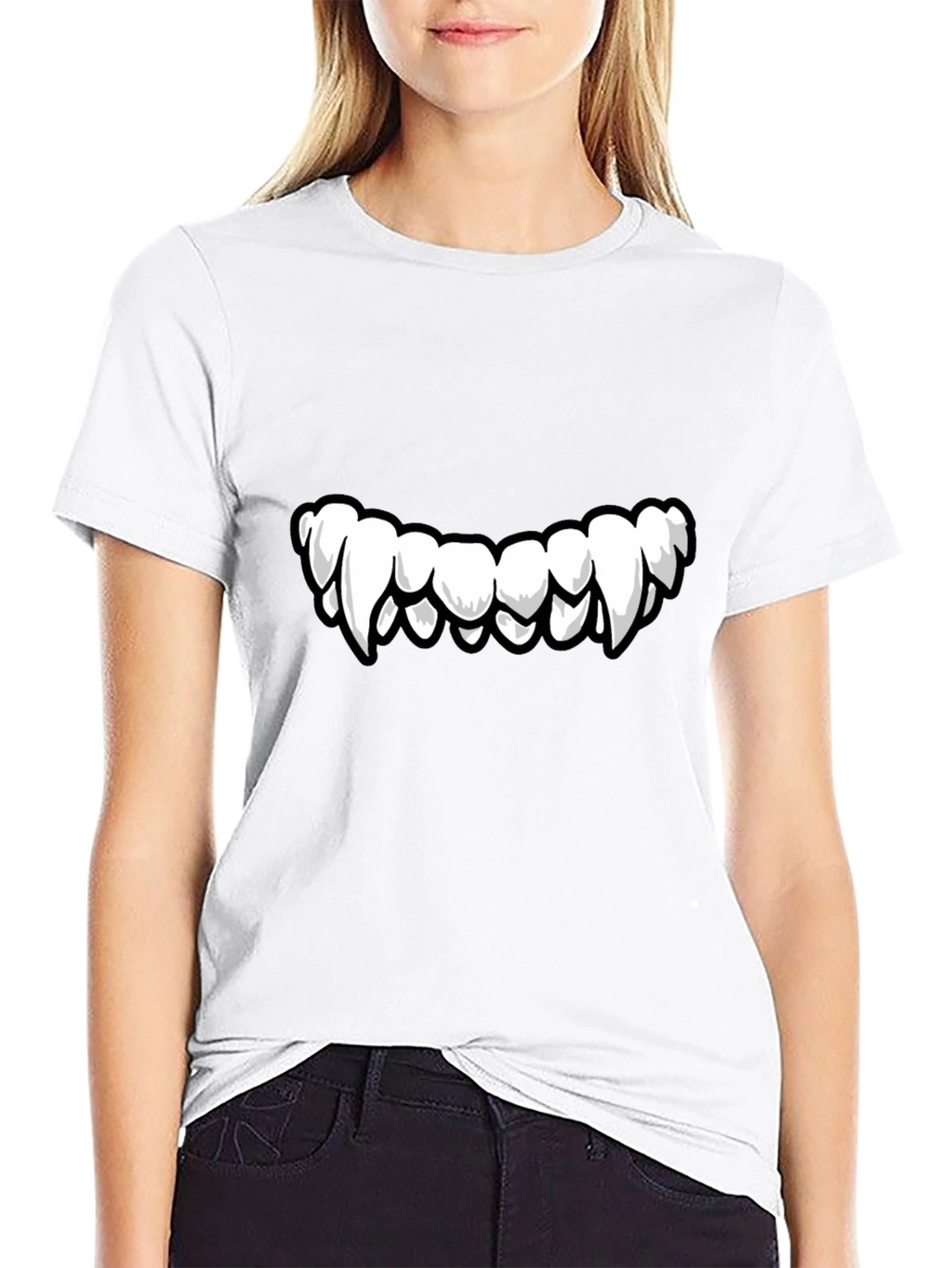 Monster Teeth Graphic Print Black T-Shirt