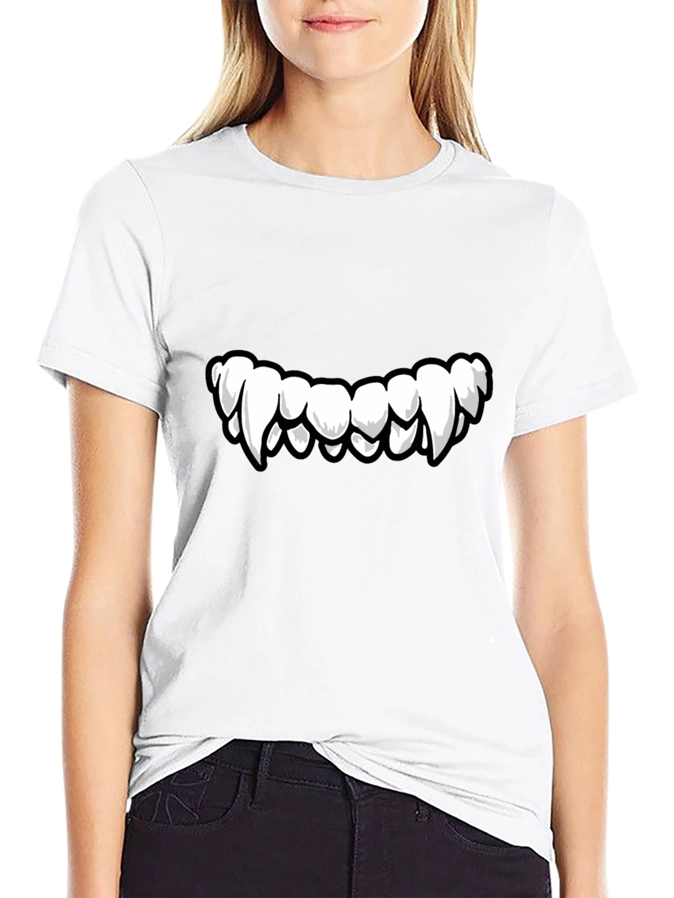 Monster Teeth Graphic Print Black T-Shirt