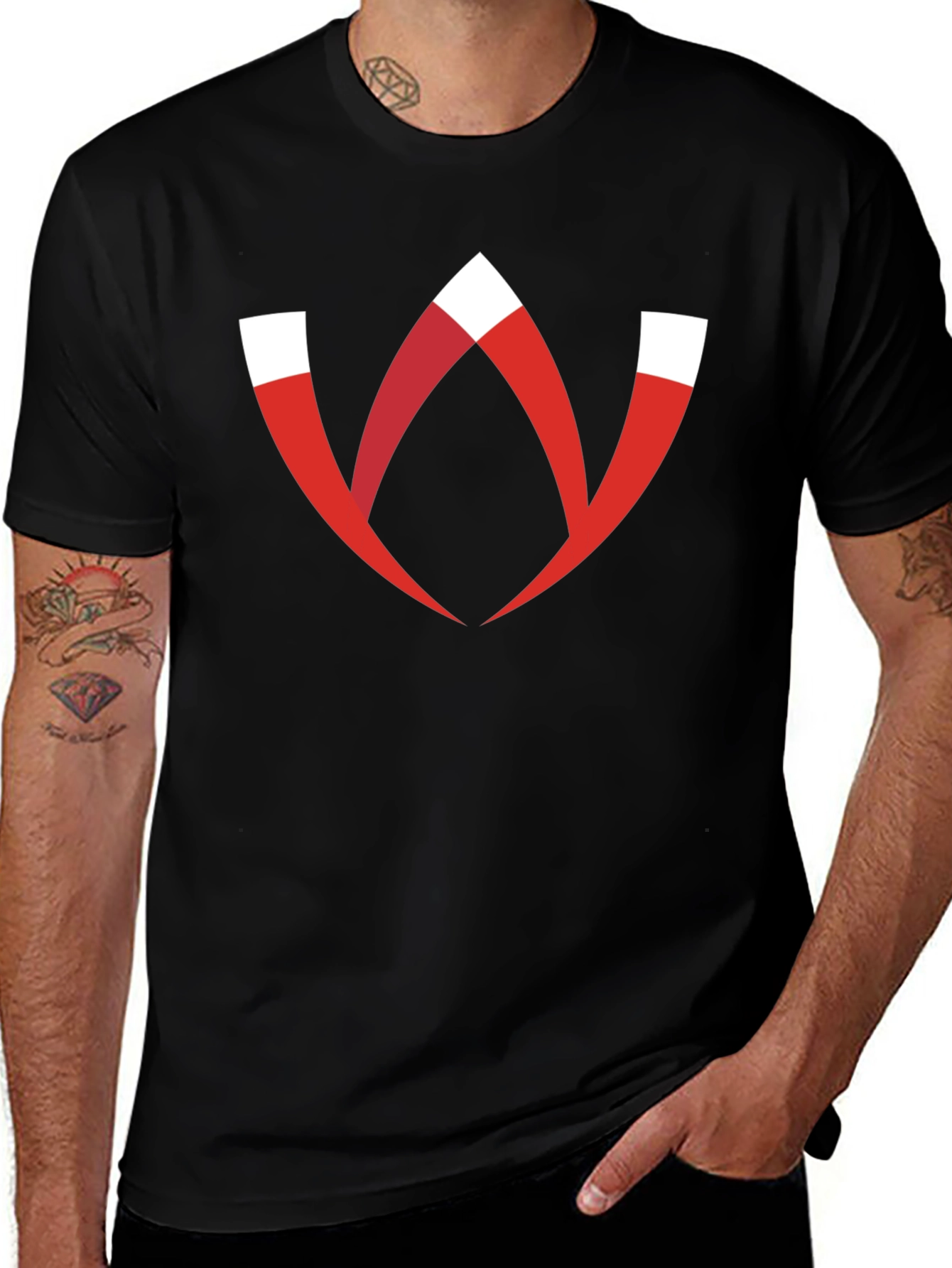 Modern Graphic Tee - Red W Logo Black T-Shirt