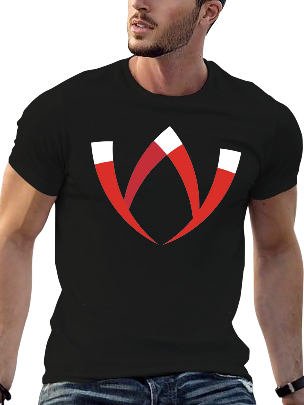 Modern Graphic Tee - Red W Logo Black T-Shirt